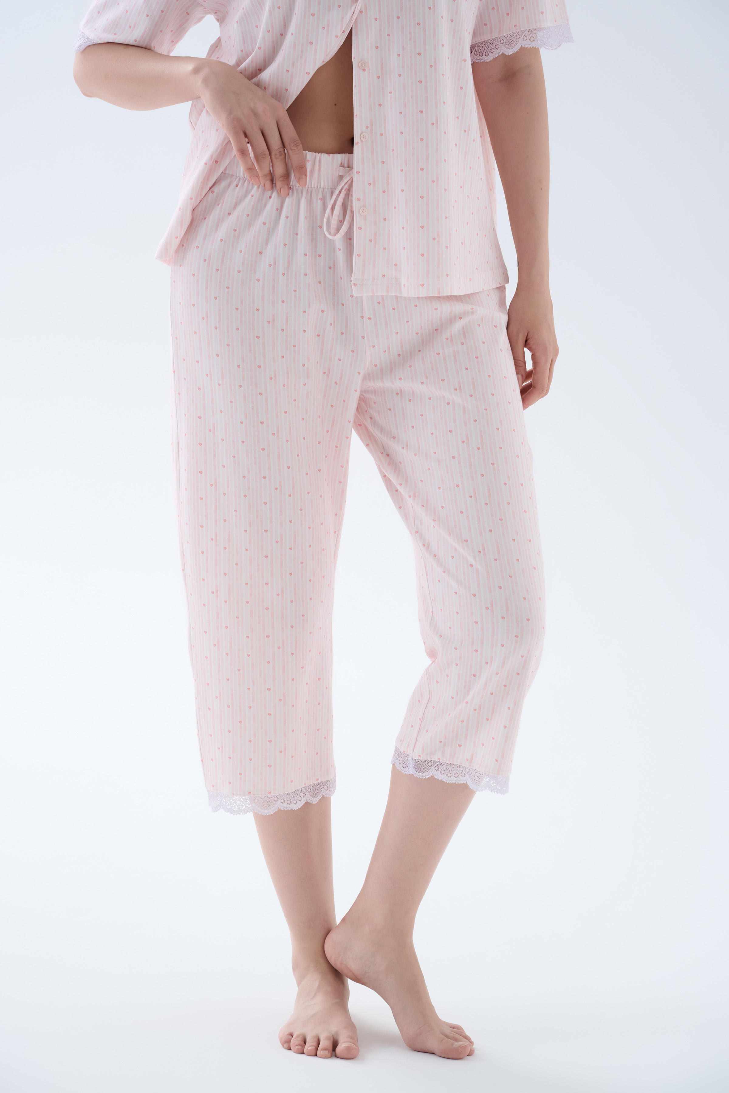 Kadın Pamuklu Dantelli Kapri Pijama Altı