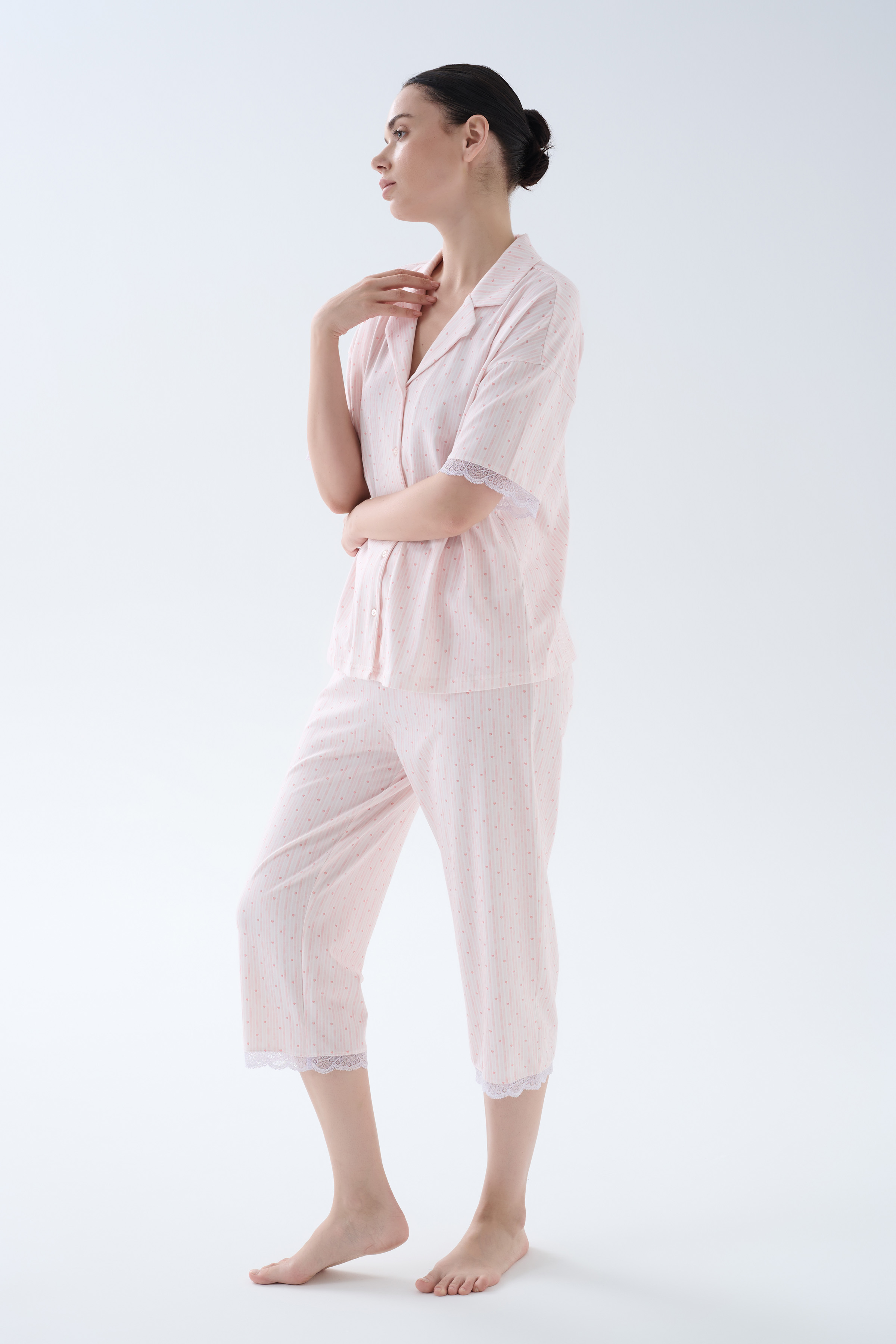 Kadın Pamuklu Dantelli Kapri Pijama Altı