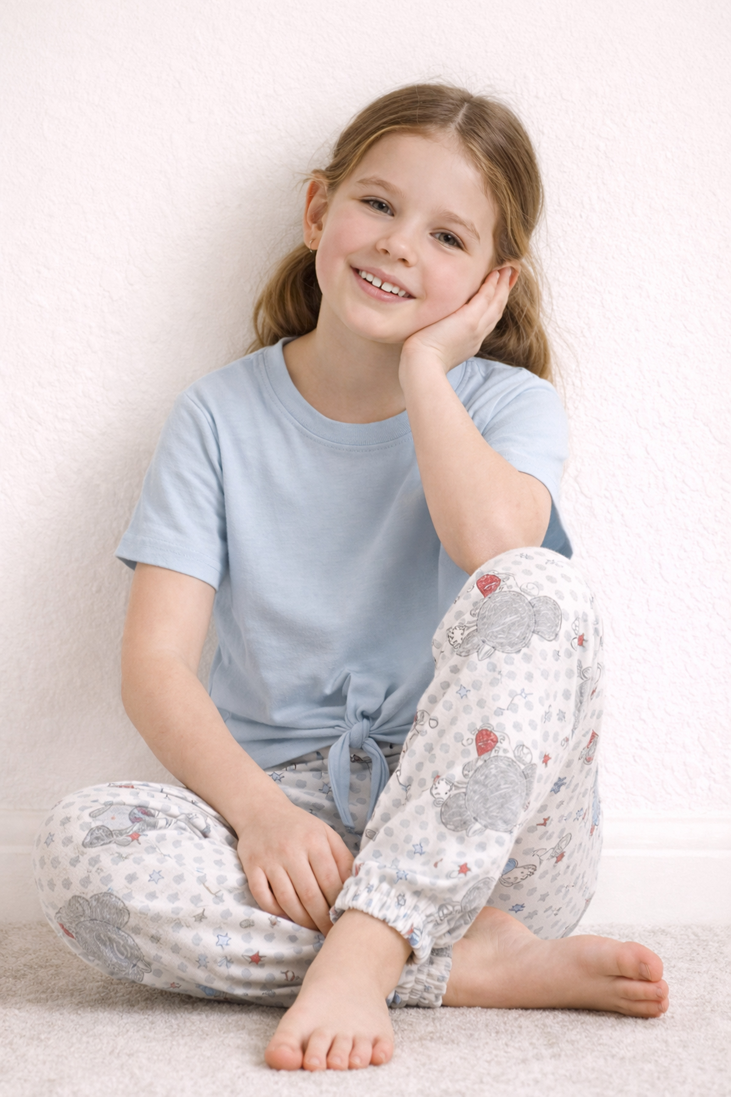 Kız Çocuk Pamuklu Bağlama Detaylı Uzun Pijama Takımı