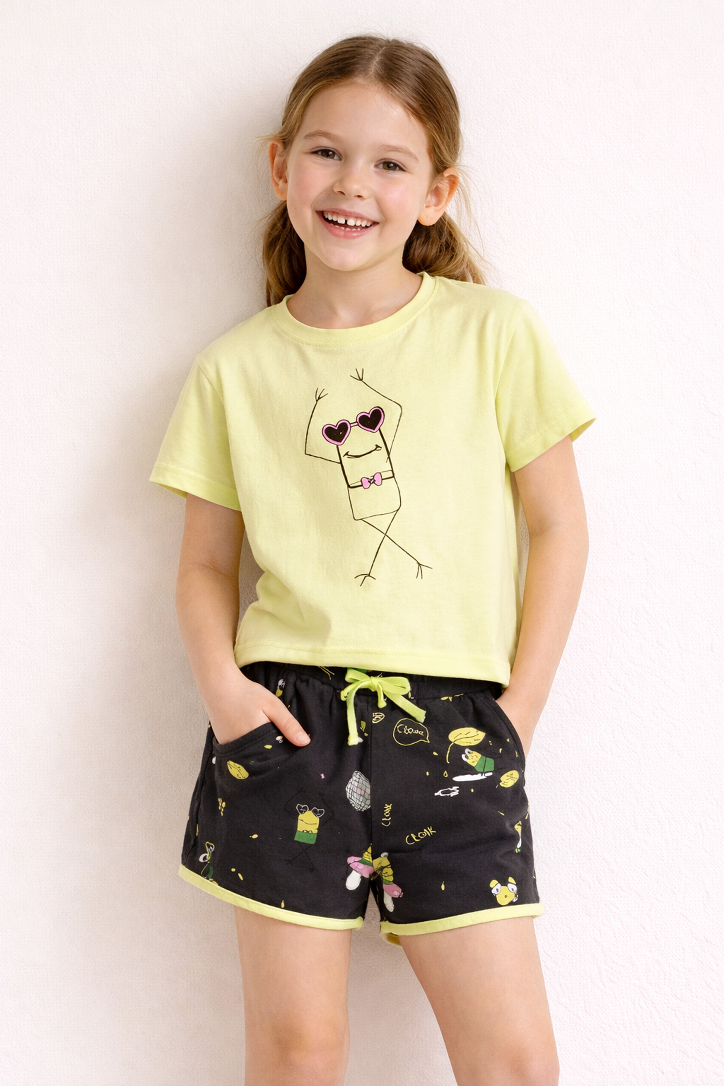 Kız Çocuk Pamuklu Kısa Kollu Şortlu Pijama Takımı