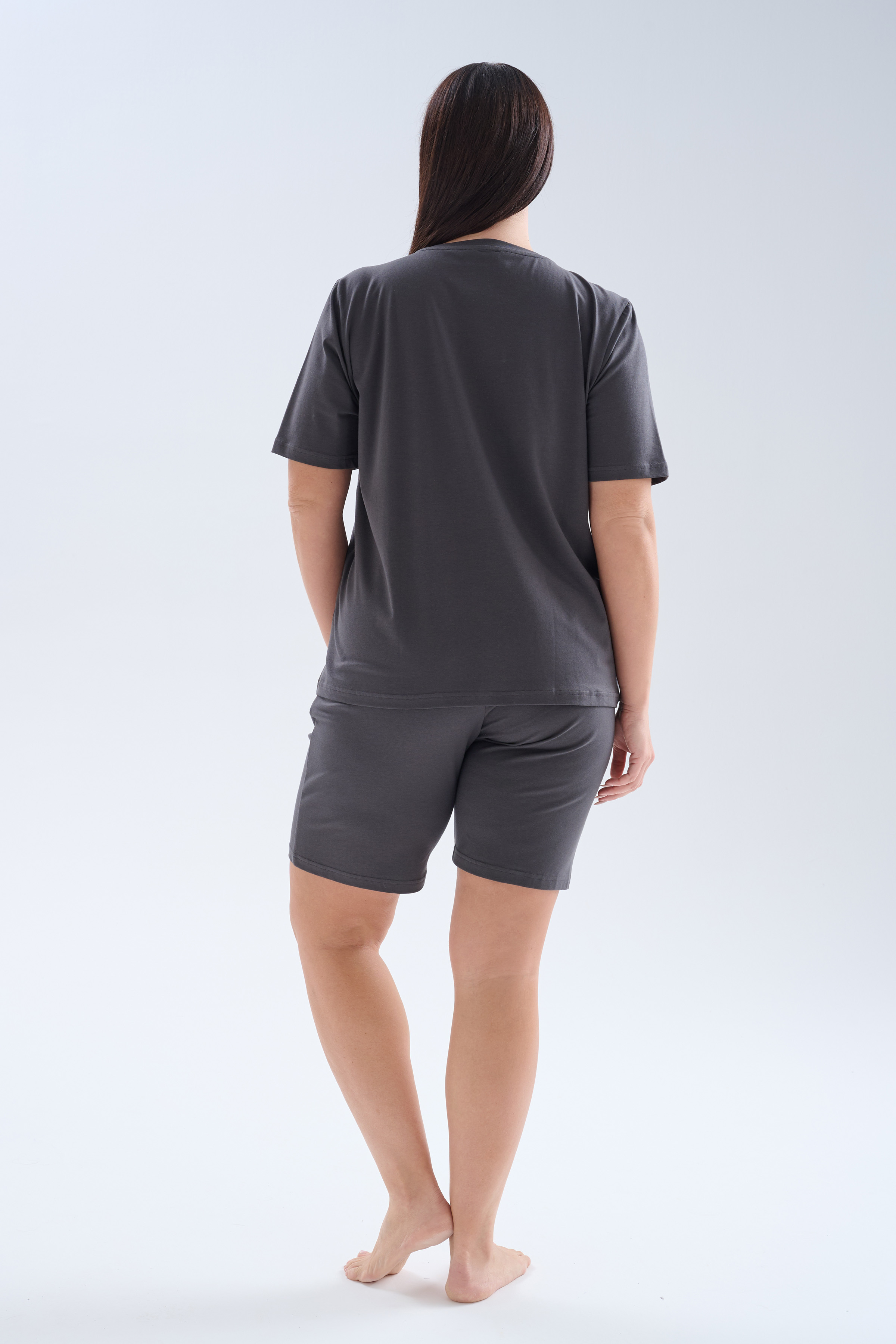 Kadın Plus Size Pamuklu Kısa Kollu Şortlu Pijama Takımı