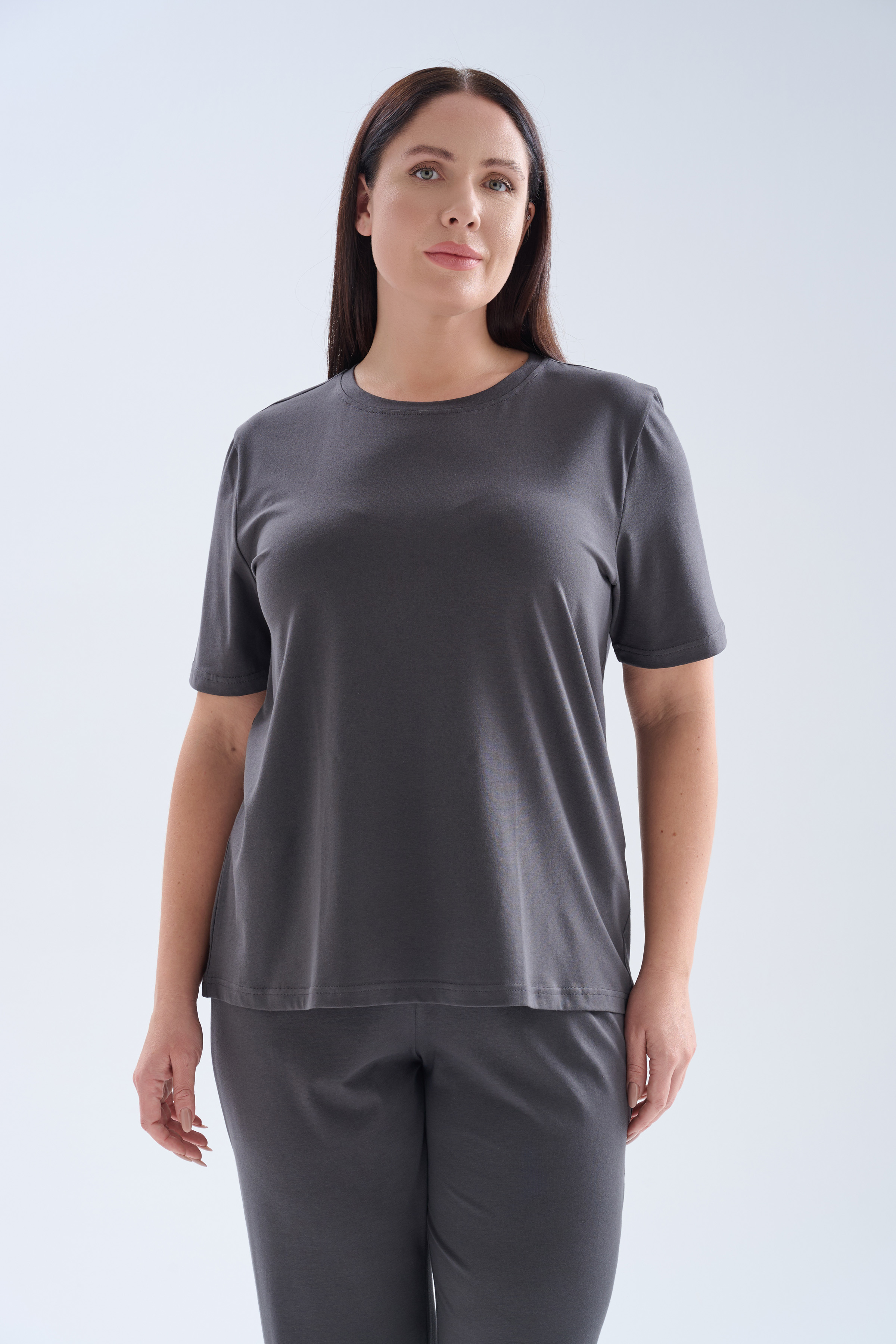 Kadın Plus Size Pamuklu Kısa Kollu Uzun Pijama Takımı