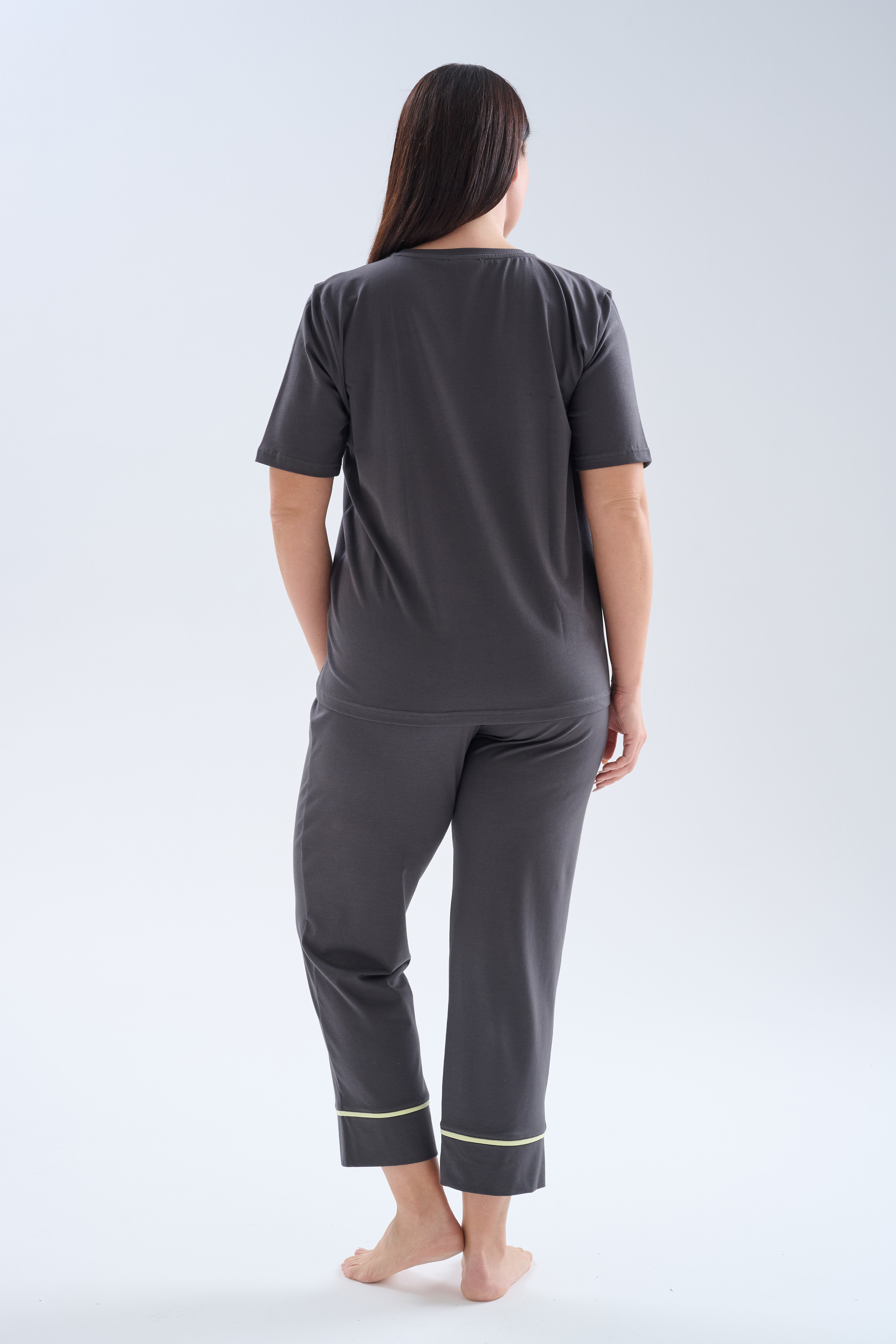 Kadın Plus Size Pamuklu Kısa Kollu Uzun Pijama Takımı