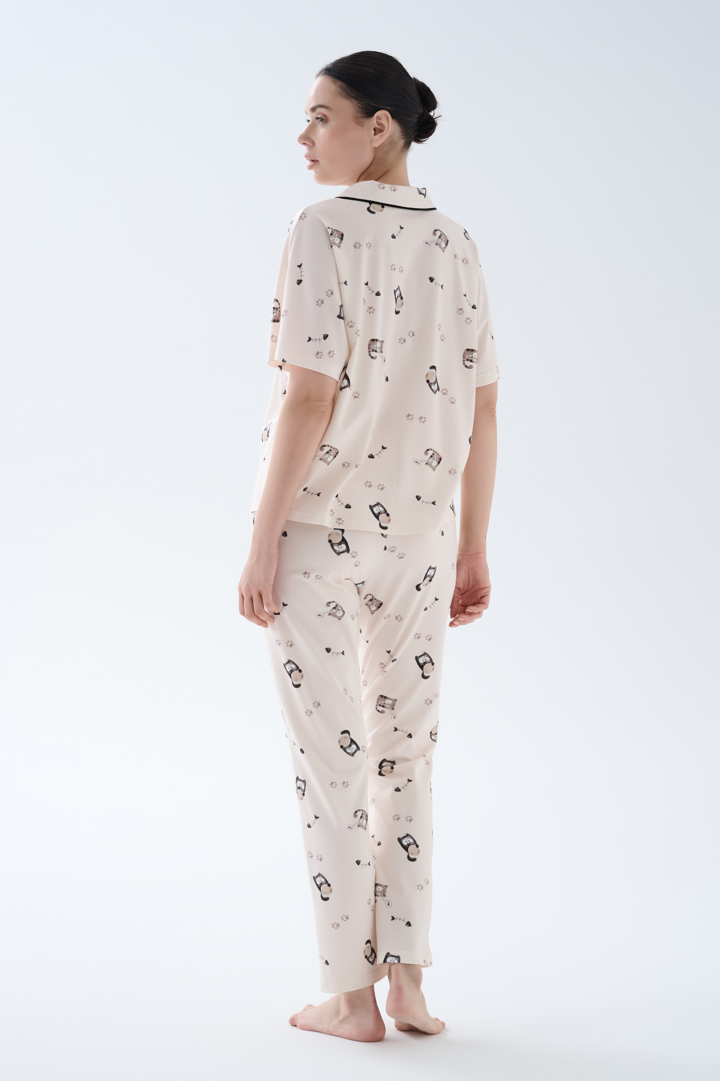 Kadın Pamuklu Gömlek Yaka Pantolon Pijama Takımı