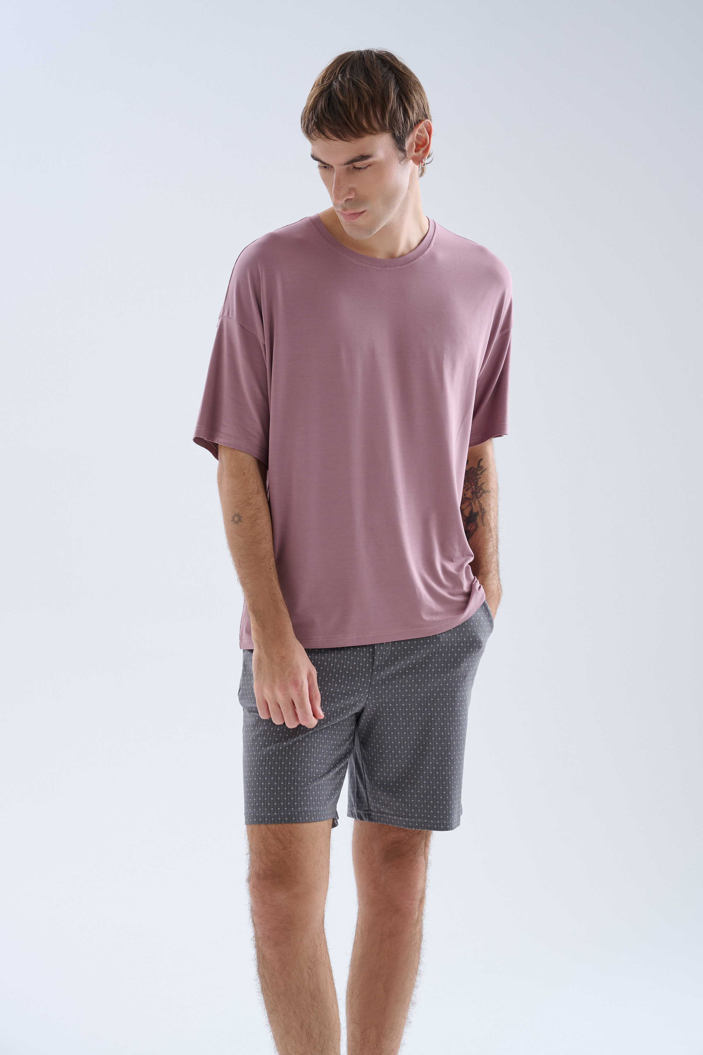 Erkek Modal Kısa Kollu Şortlu Pijama Takımı