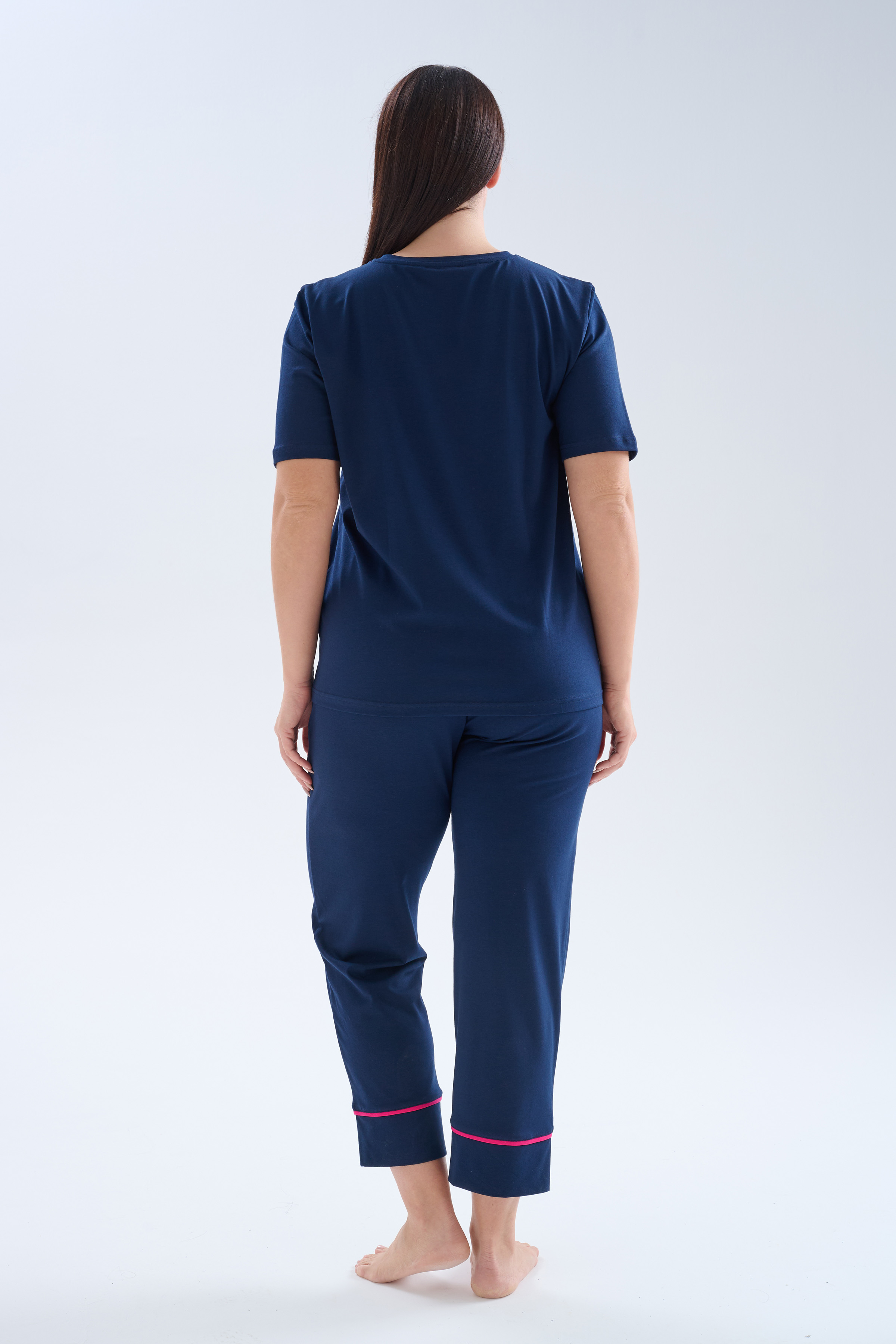 Kadın Plus Size Pamuklu Kısa Kollu Uzun Pijama Takımı