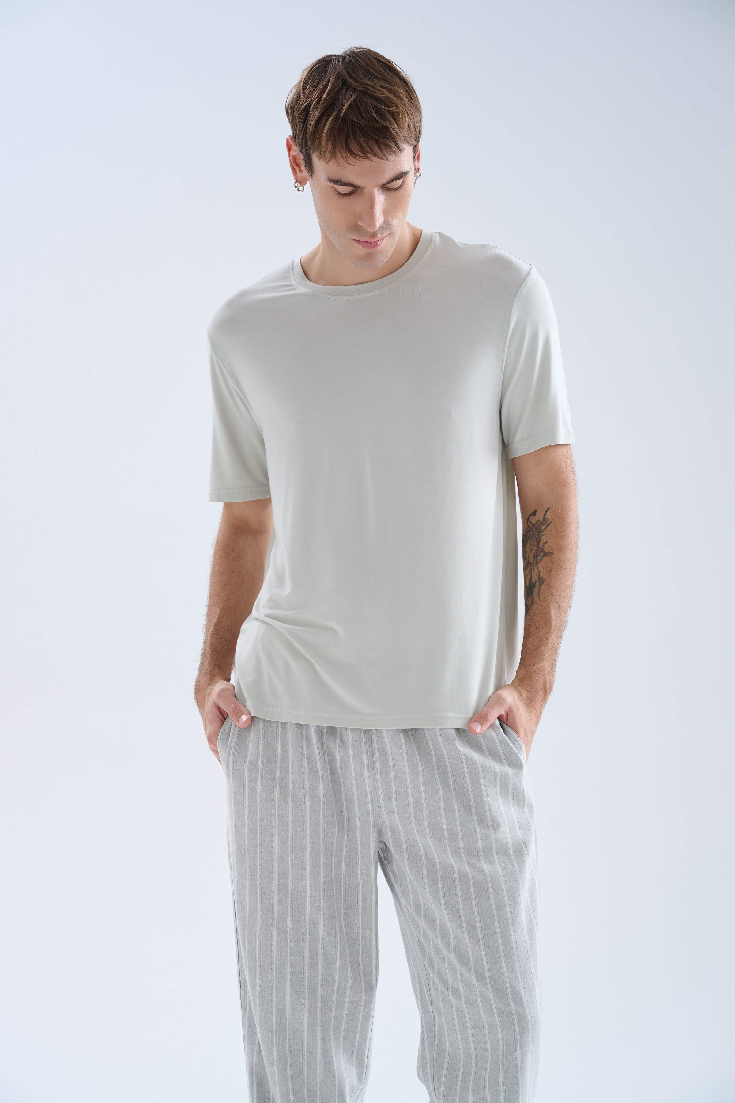 Erkek Viskoz Kısa Kollu V Yaka Pijama Üstü