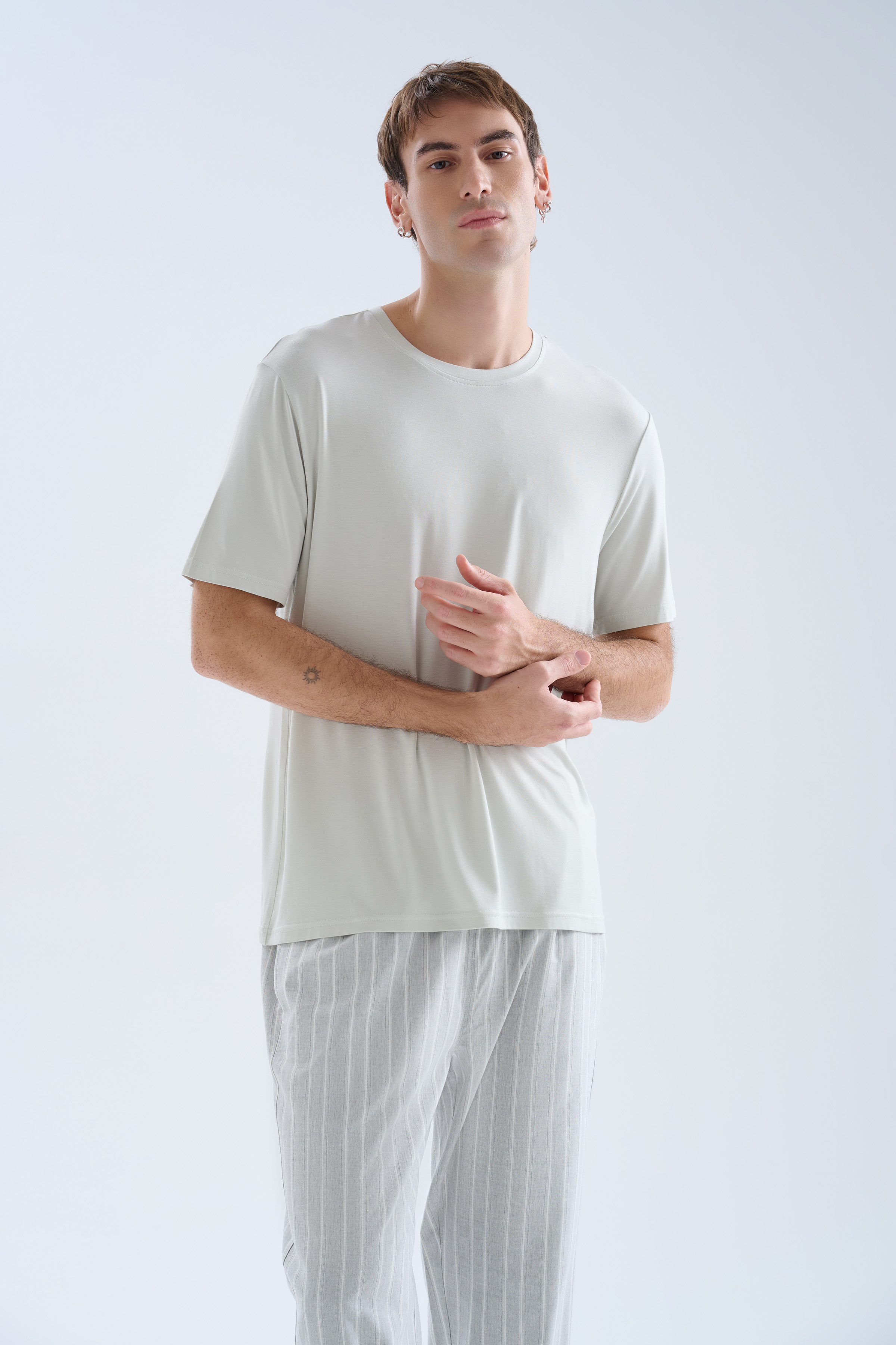 Erkek Viskoz Kısa Kollu V Yaka Pijama Üstü