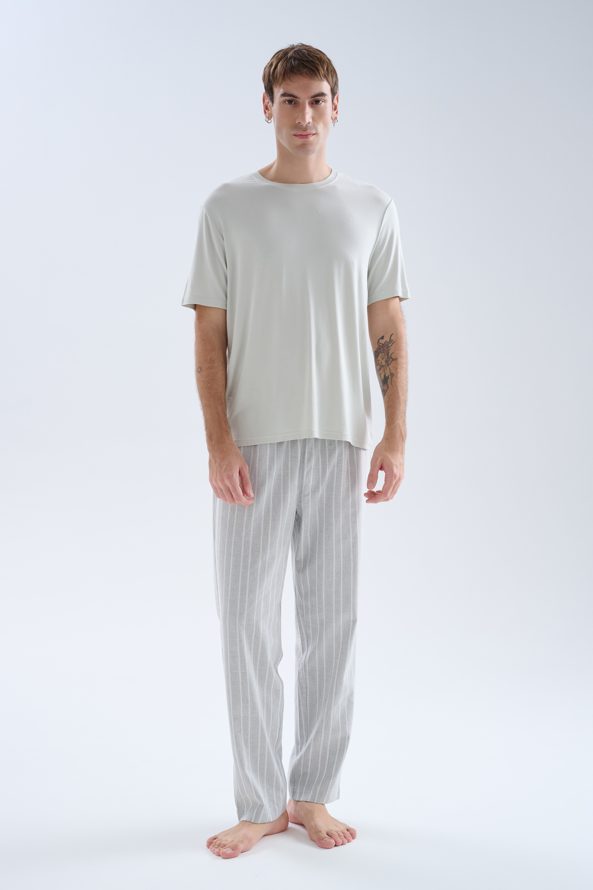 Erkek Viskoz Kısa Kollu V Yaka Pijama Üstü