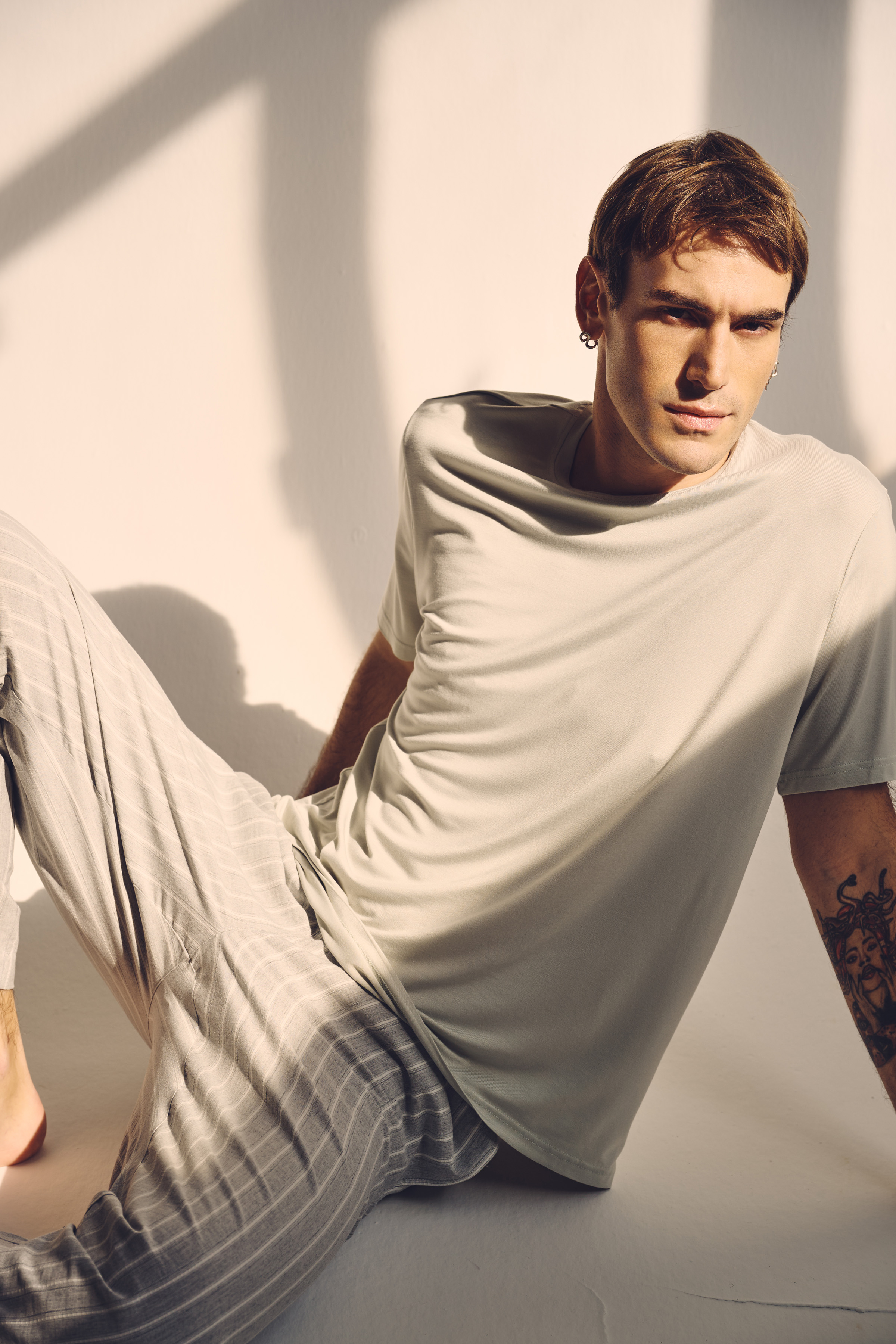 Erkek Viskoz Kısa Kollu V Yaka Pijama Üstü