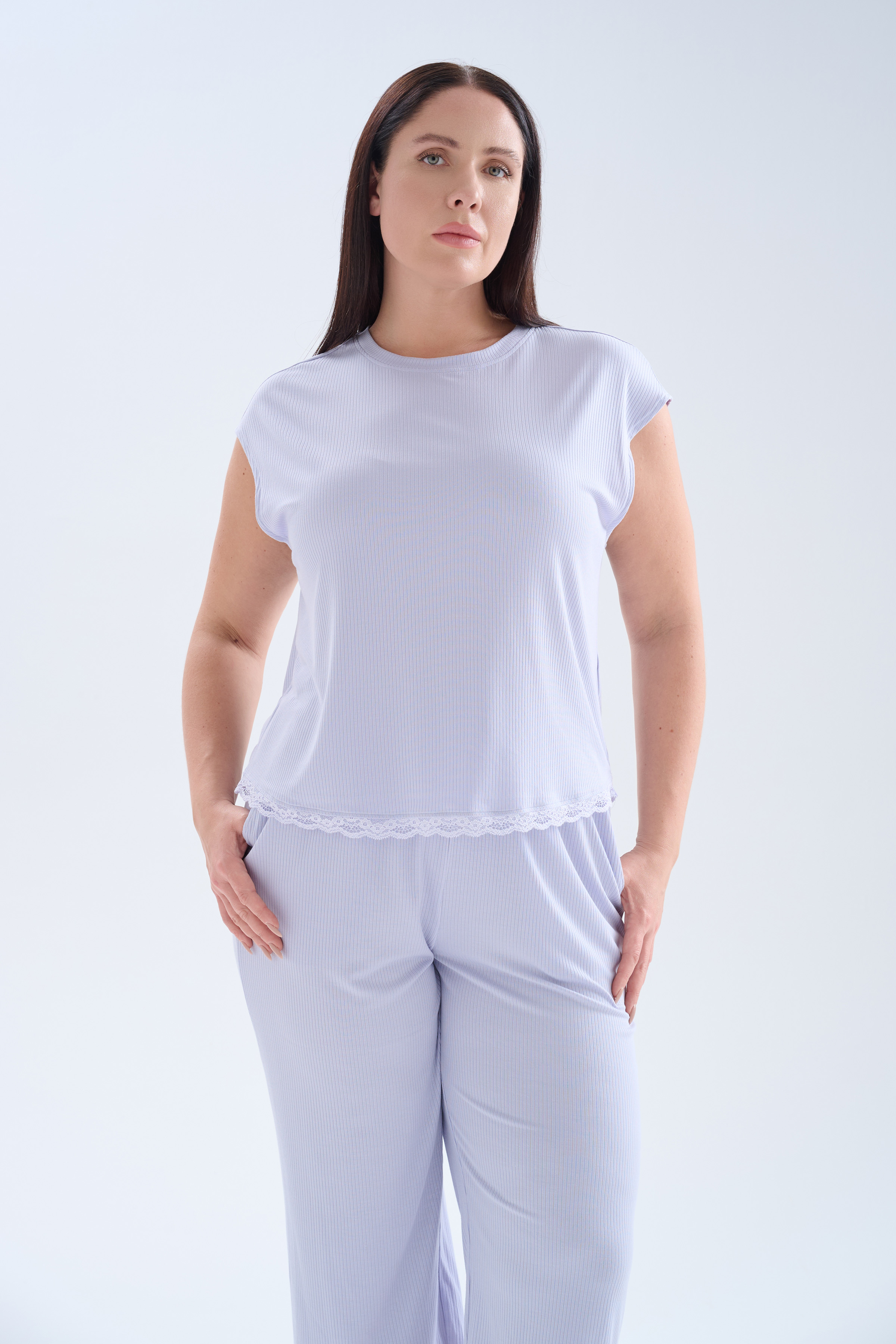 Kadın Plus Size Modal Kaşkorse Kolsuz Kapri Pijama Takımı