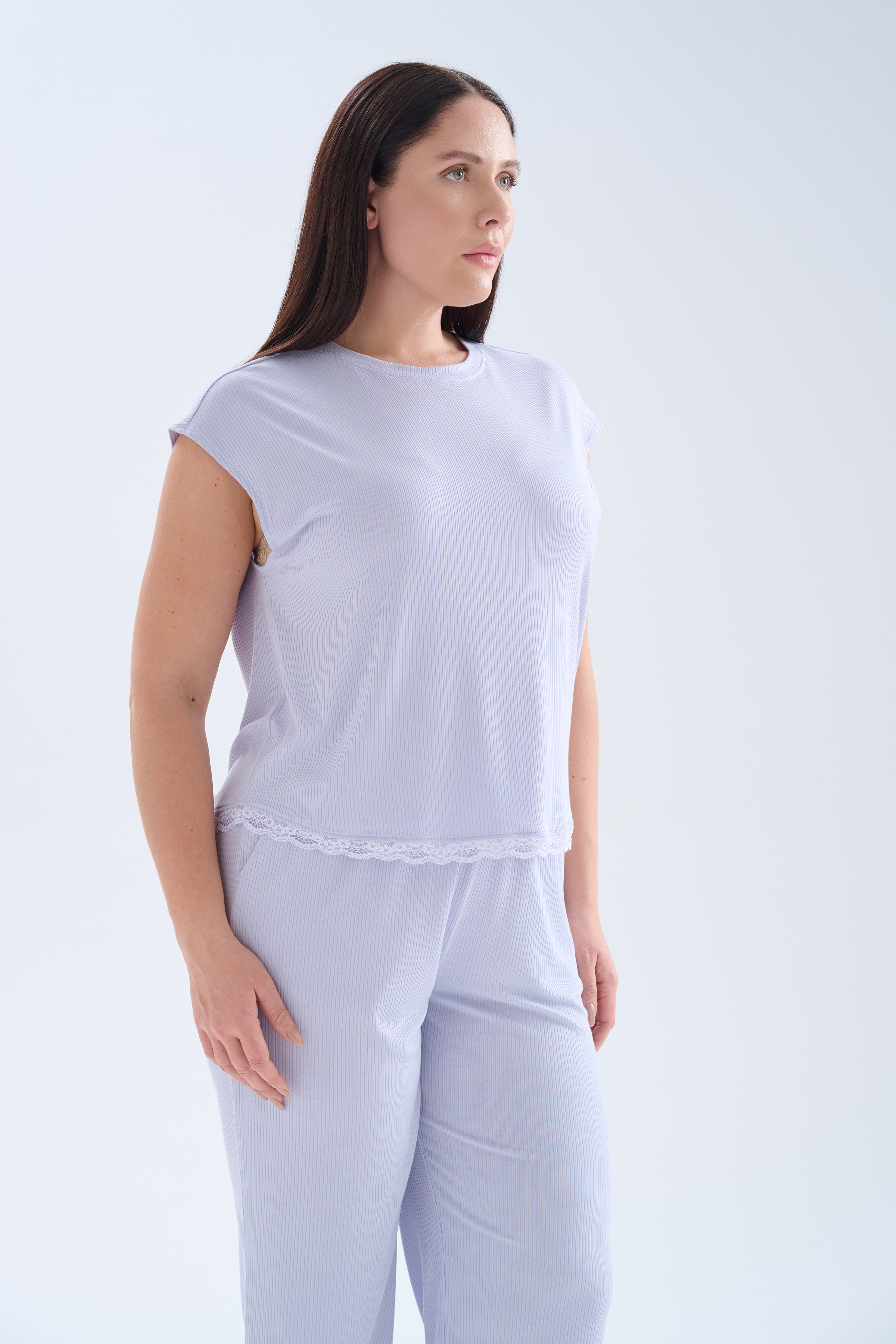 Kadın Plus Size Modal Kaşkorse Kolsuz Kapri Pijama Takımı