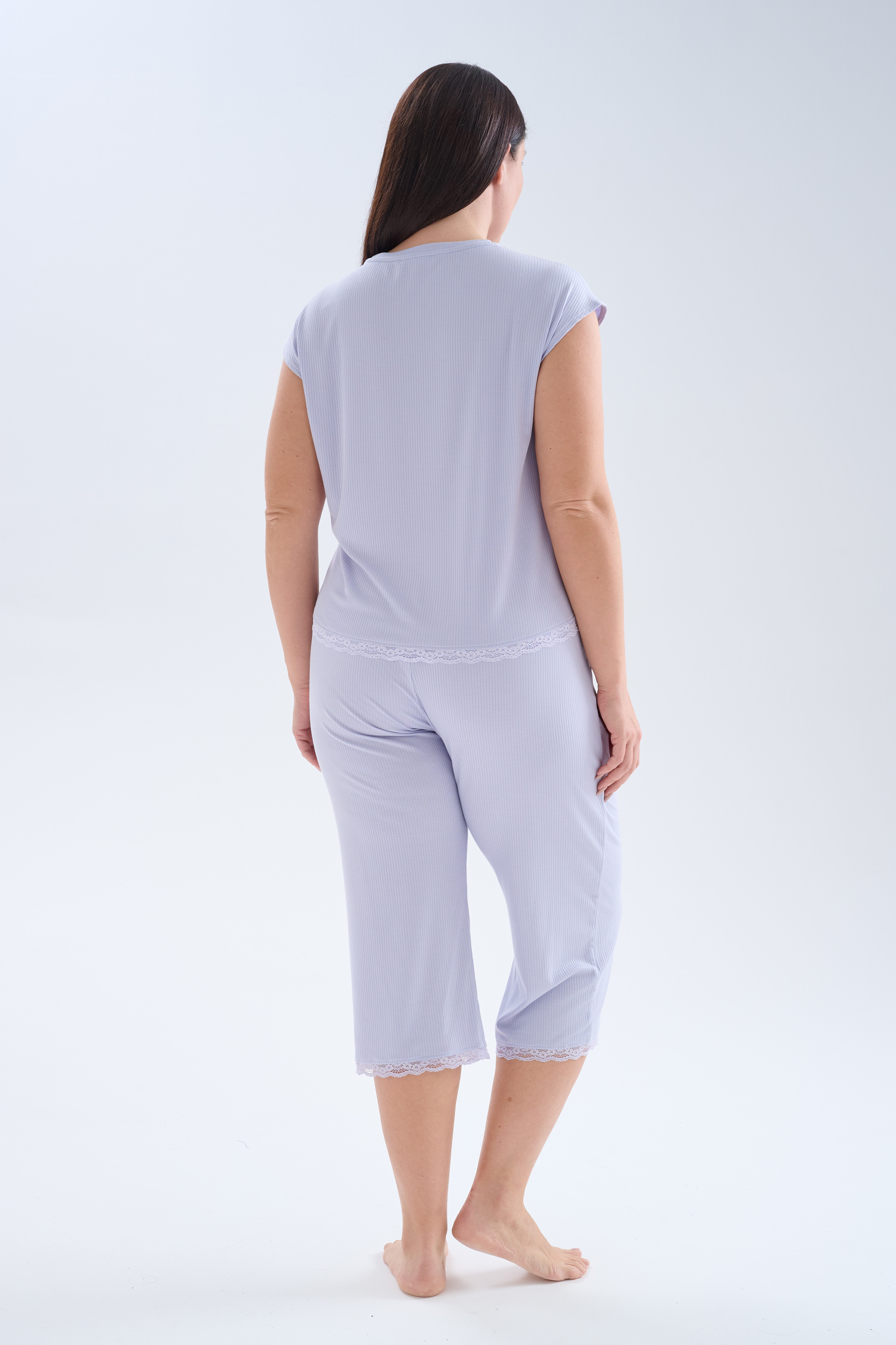 Kadın Plus Size Modal Kaşkorse Kolsuz Kapri Pijama Takımı