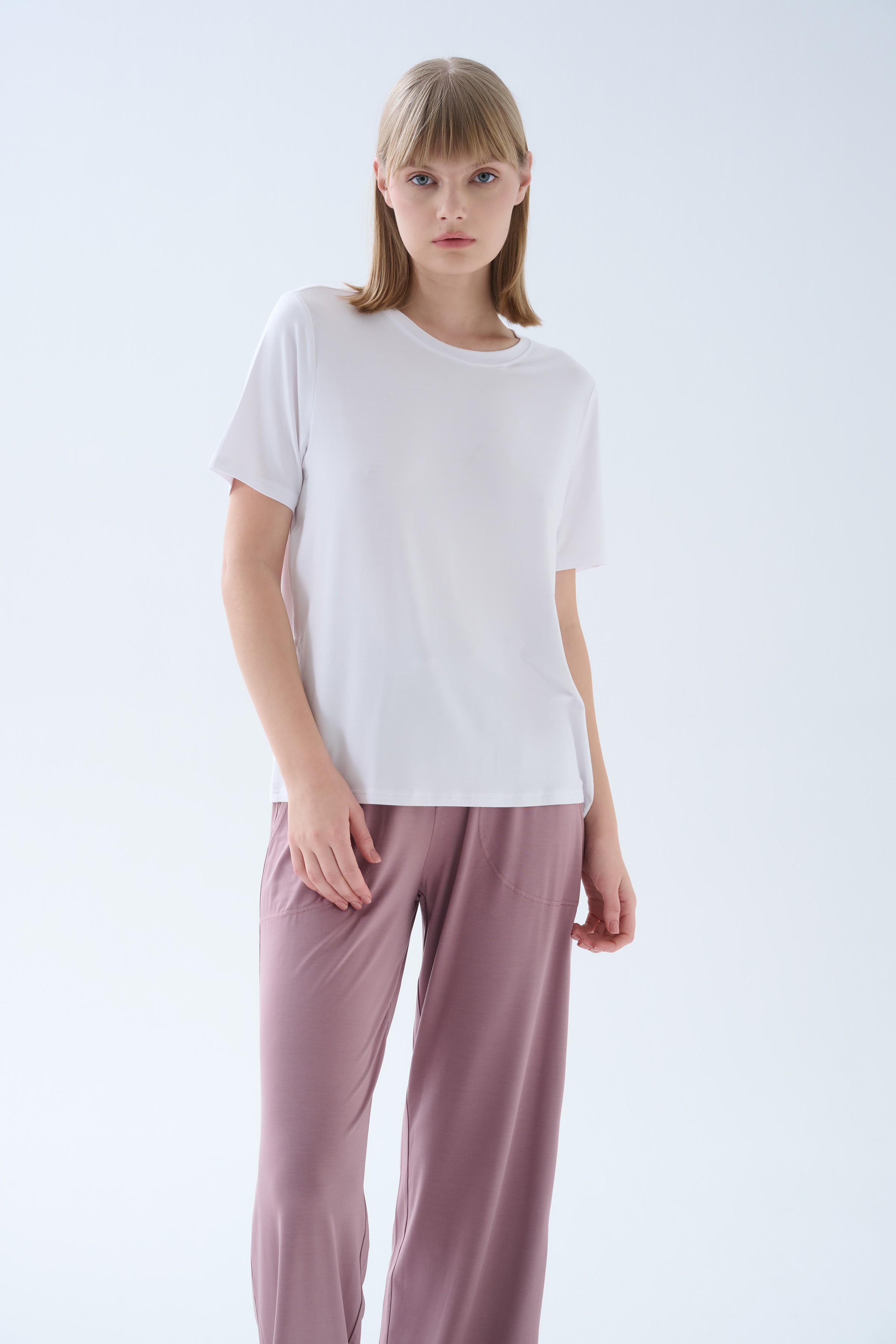 Kadın Modal Kısa Kollu Bisiklet Yaka T-shirt