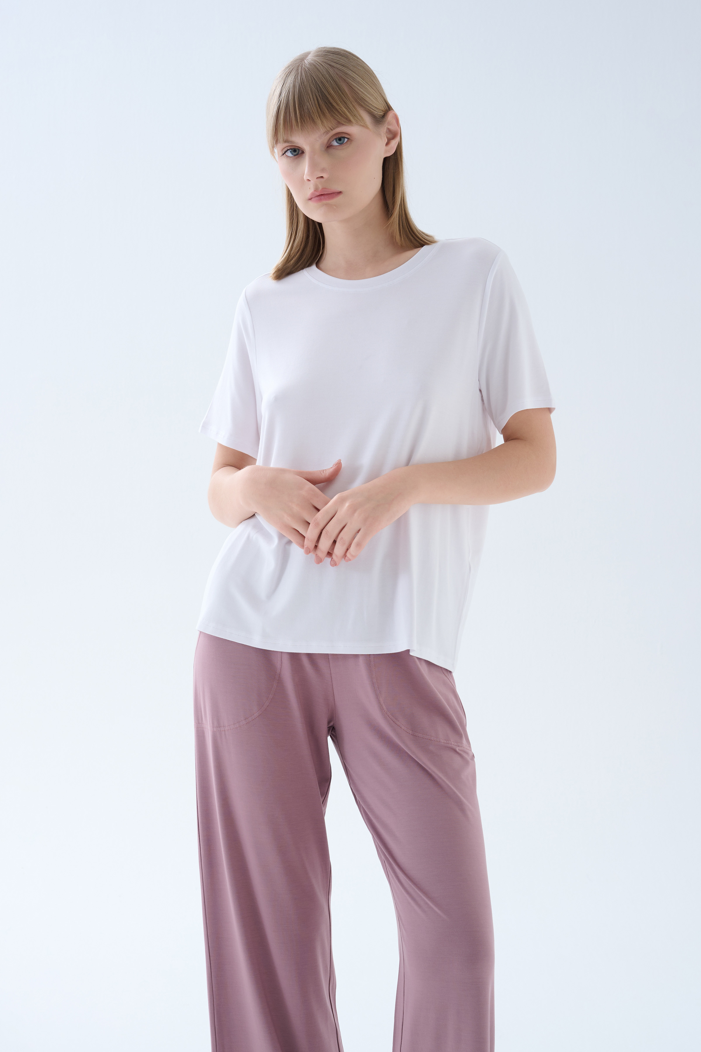 Kadın Modal Kısa Kollu Bisiklet Yaka T-shirt