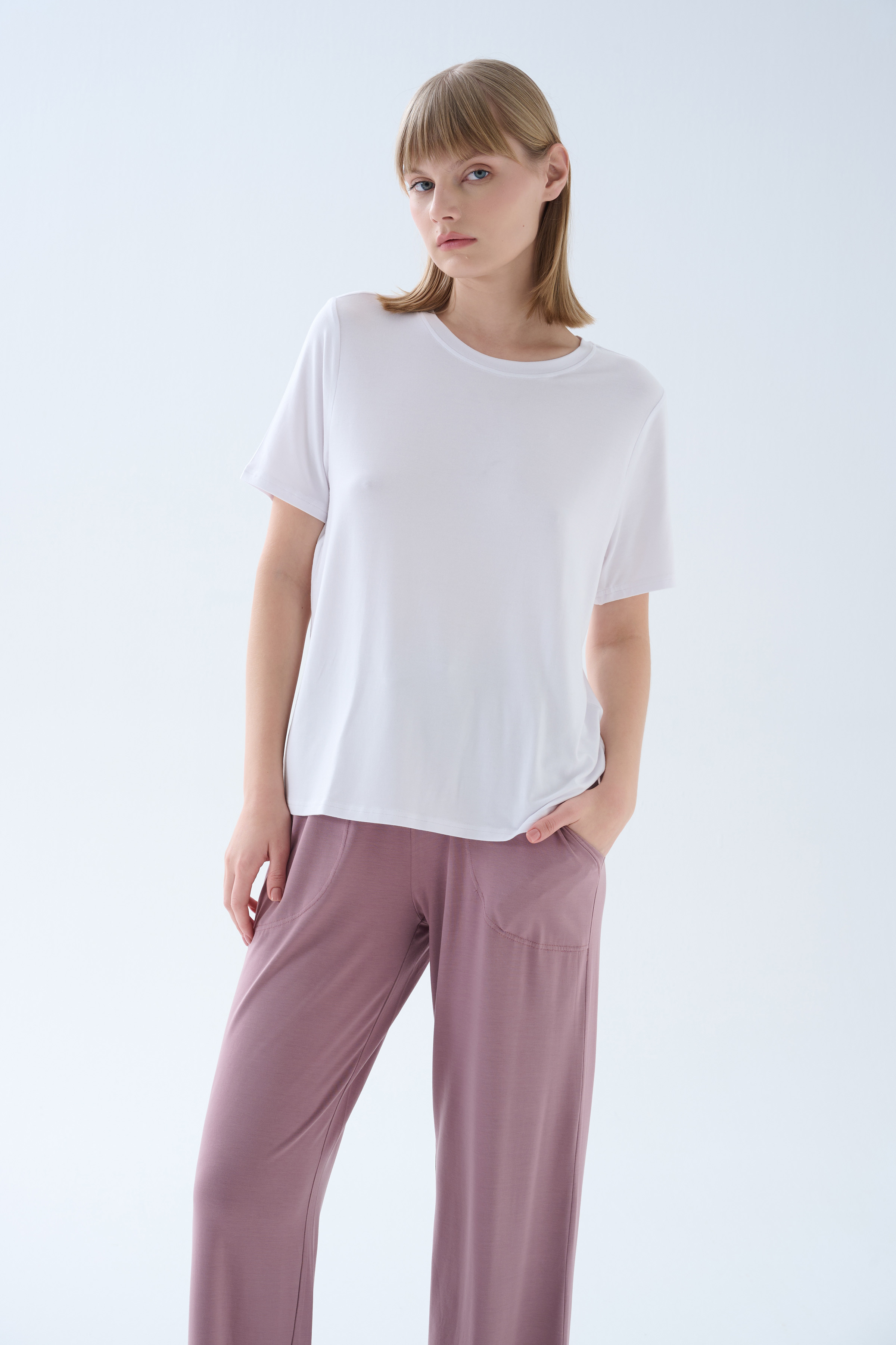 Kadın Modal Kısa Kollu Bisiklet Yaka T-shirt