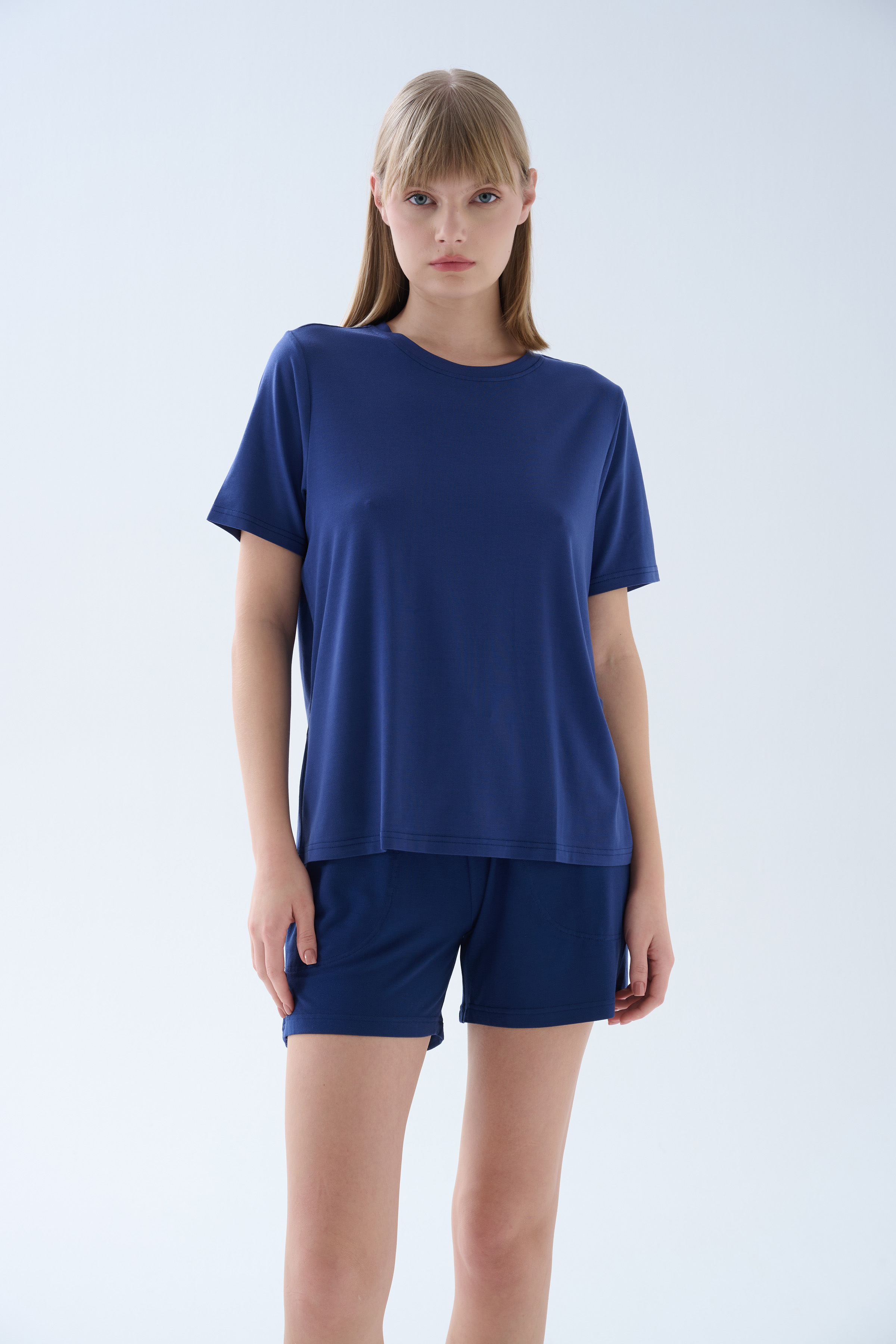 Kadın Modal Kısa Kollu Bisiklet Yaka T-shirt