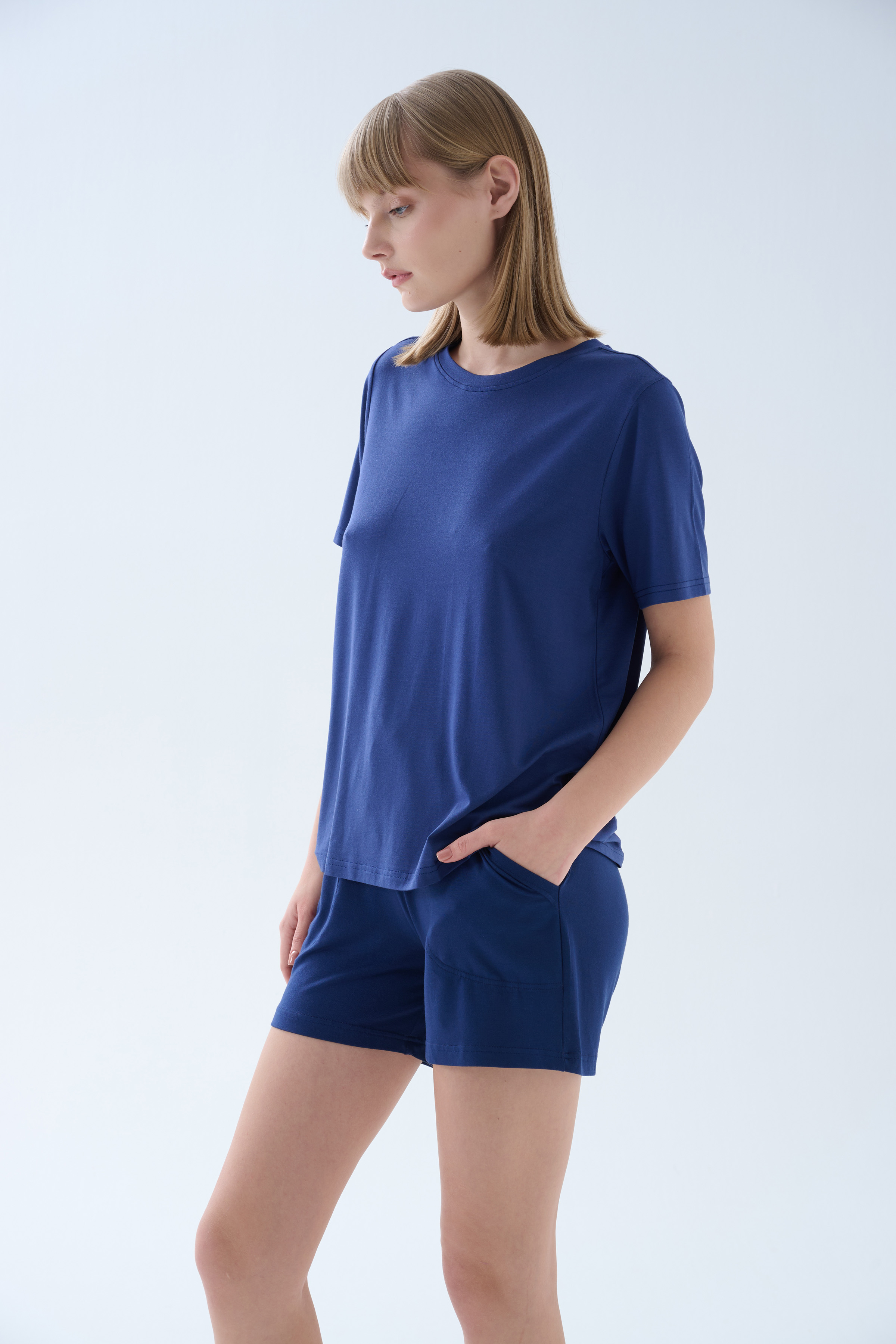 Kadın Modal Kısa Kollu Bisiklet Yaka T-shirt