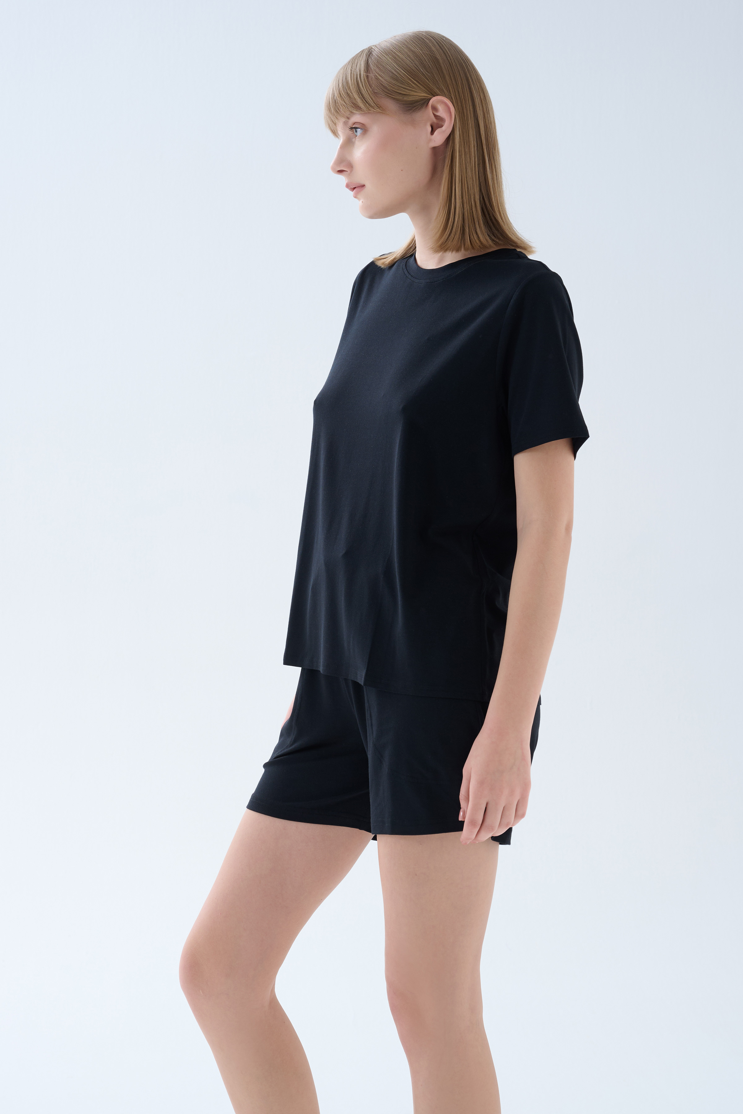 Kadın Modal Kısa Kollu Bisiklet Yaka T-shirt