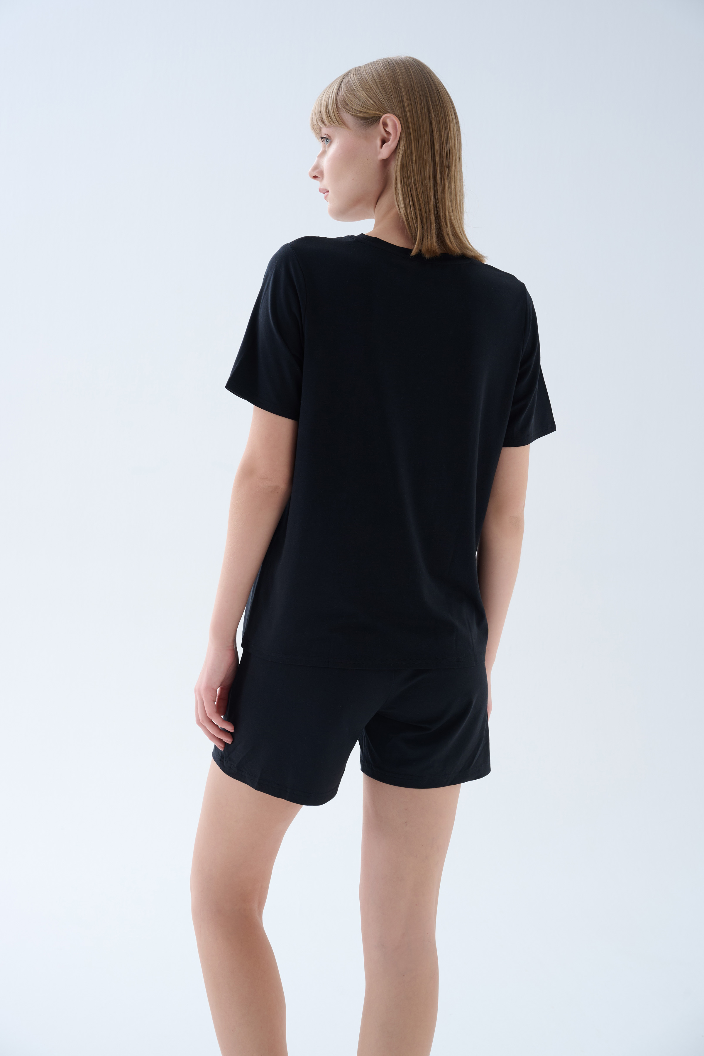 Kadın Modal Kısa Kollu Bisiklet Yaka T-shirt