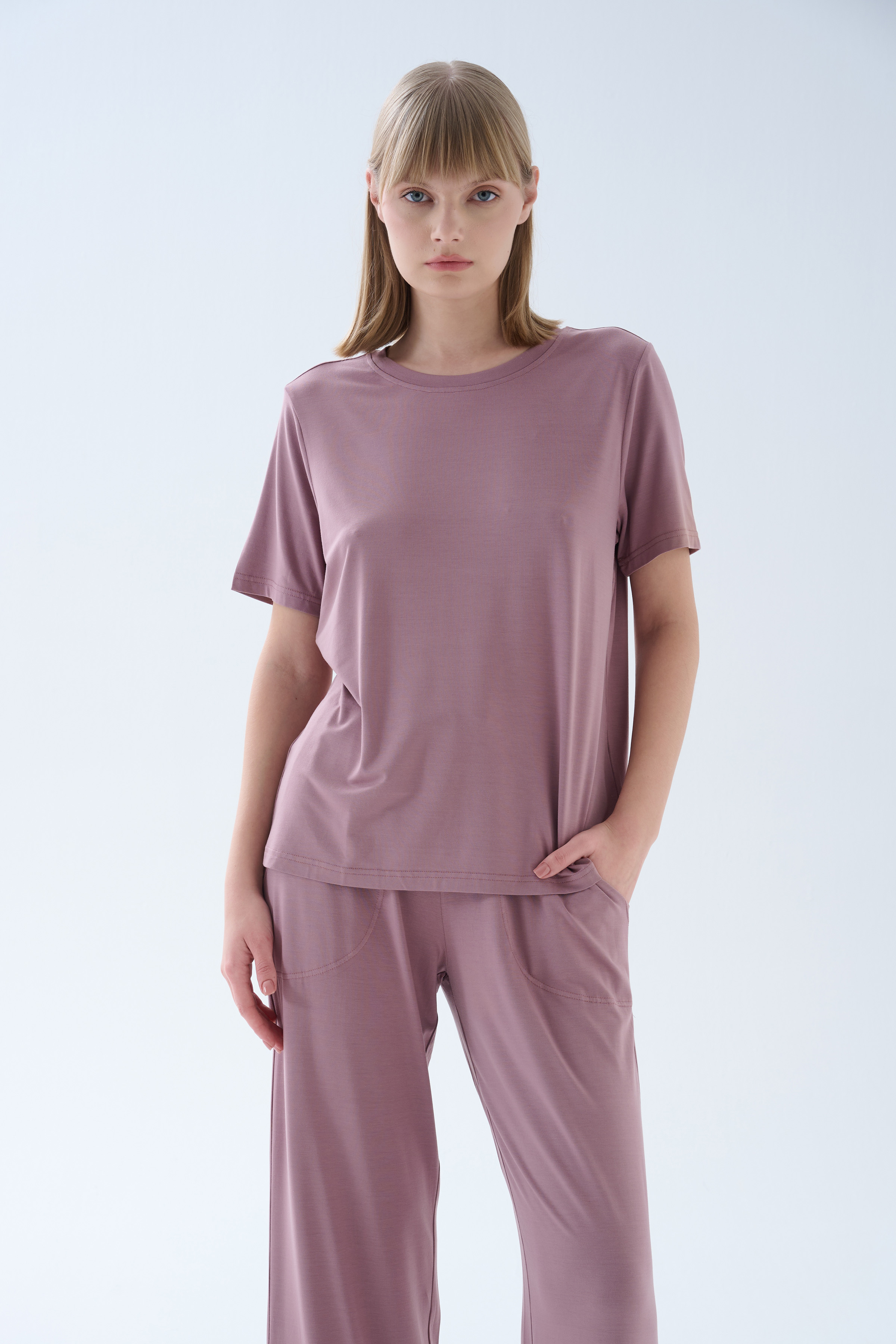 Kadın Modal Kısa Kollu Bisiklet Yaka T-shirt