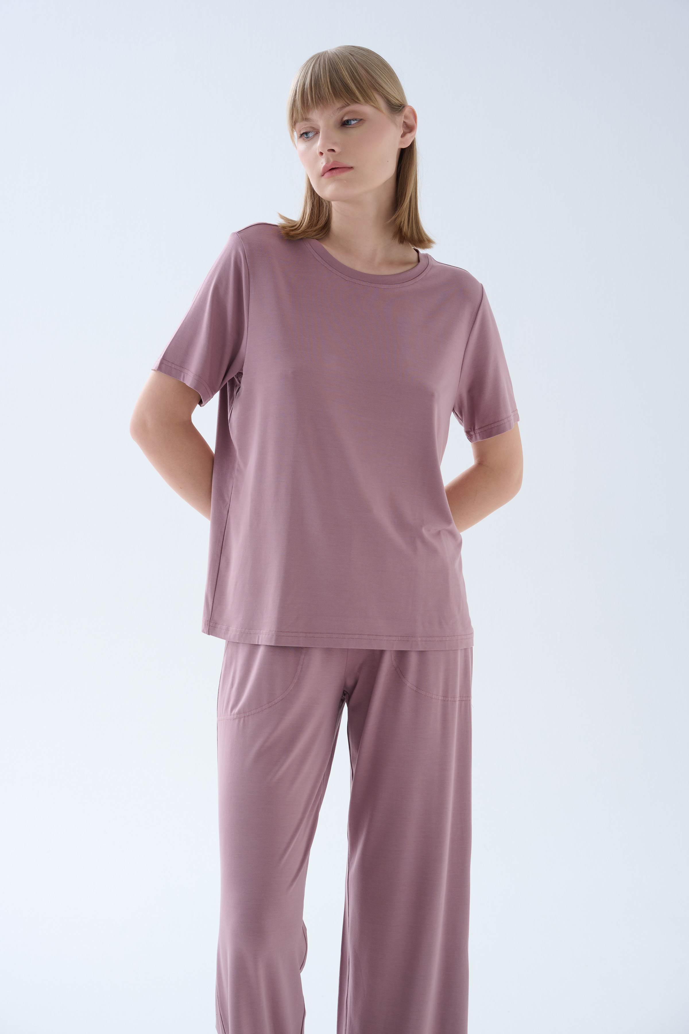 Kadın Modal Kısa Kollu Bisiklet Yaka T-shirt