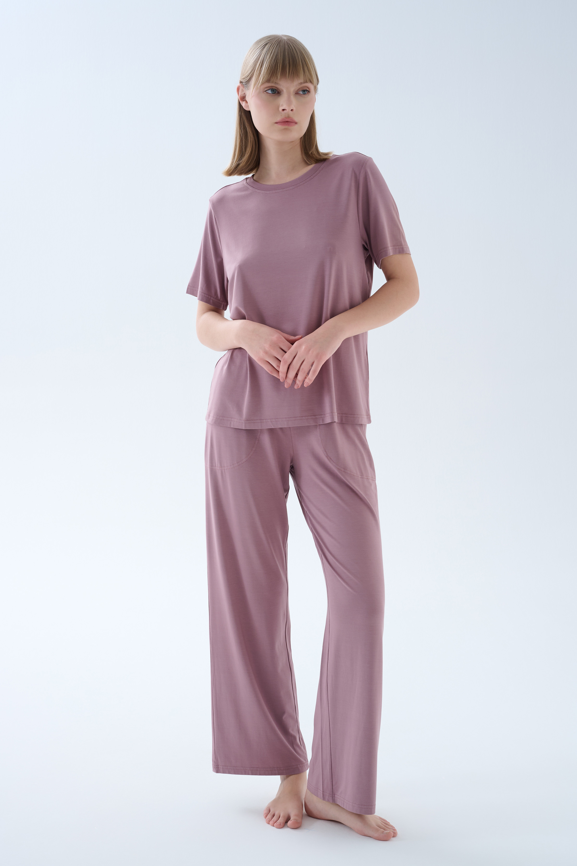 Kadın Modal Kısa Kollu Bisiklet Yaka T-shirt