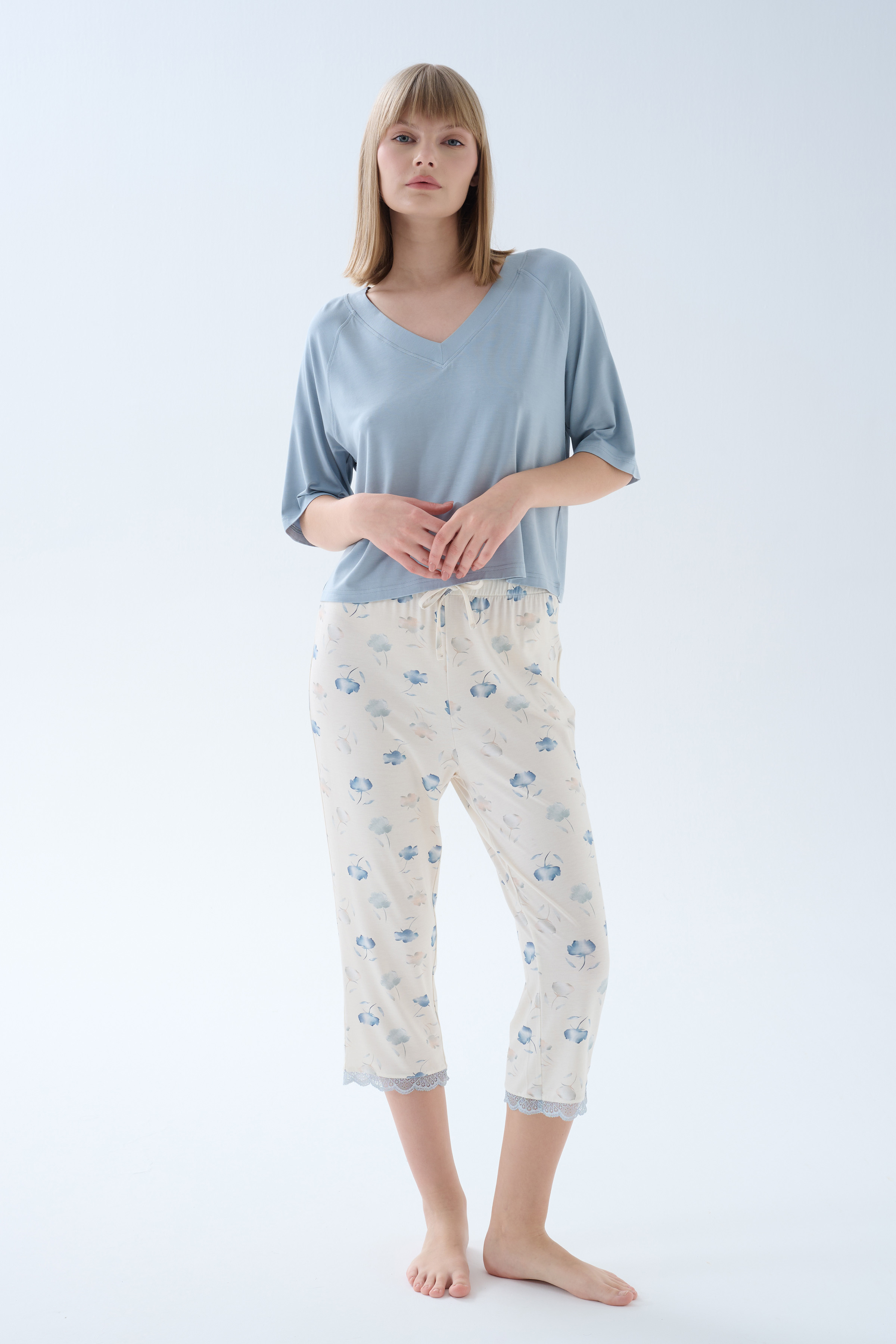 Kadın Viskoz Kısa Kollu Kapri Pijama Takımı