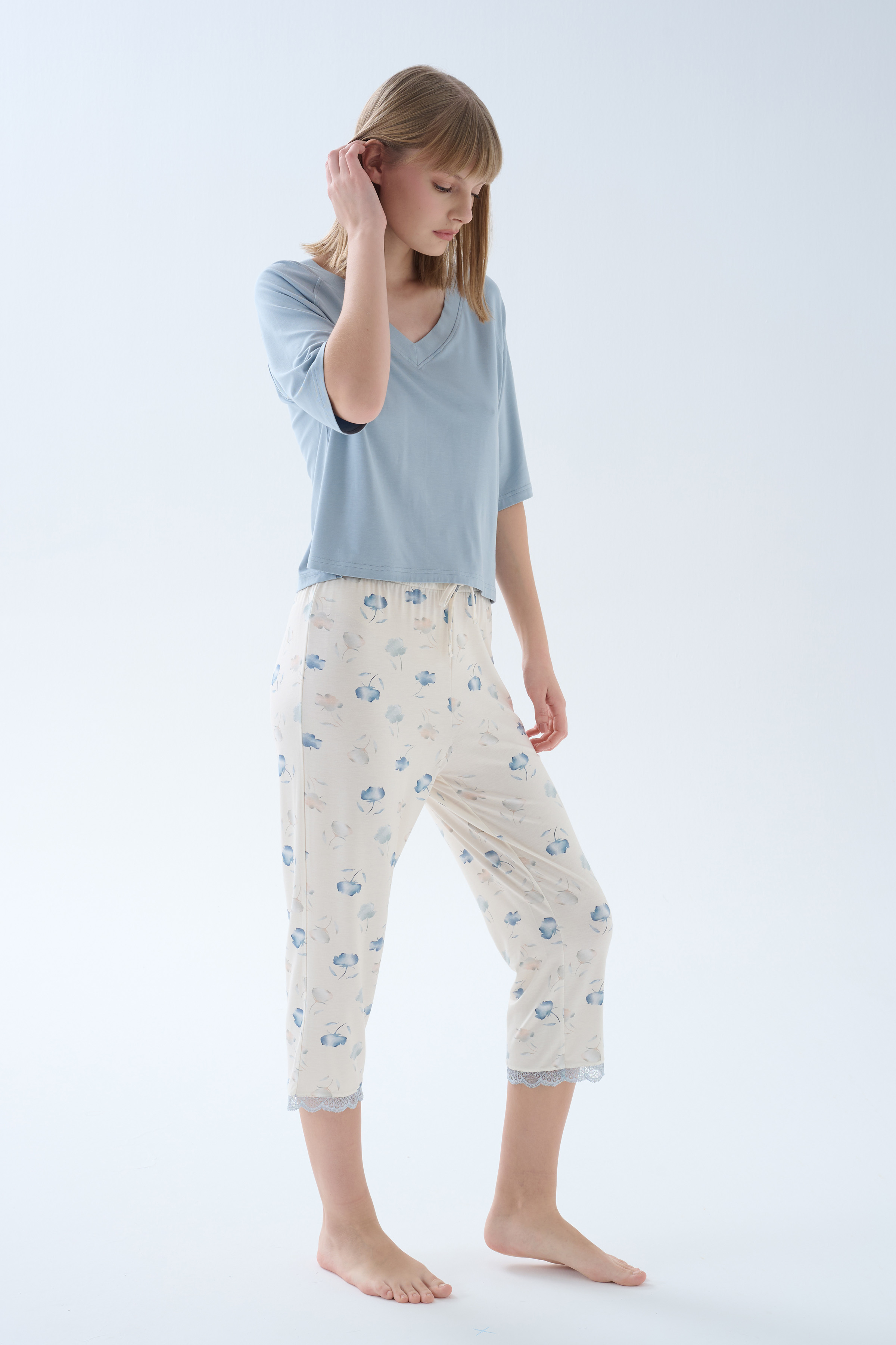 Kadın Viskoz Kısa Kollu Kapri Pijama Takımı