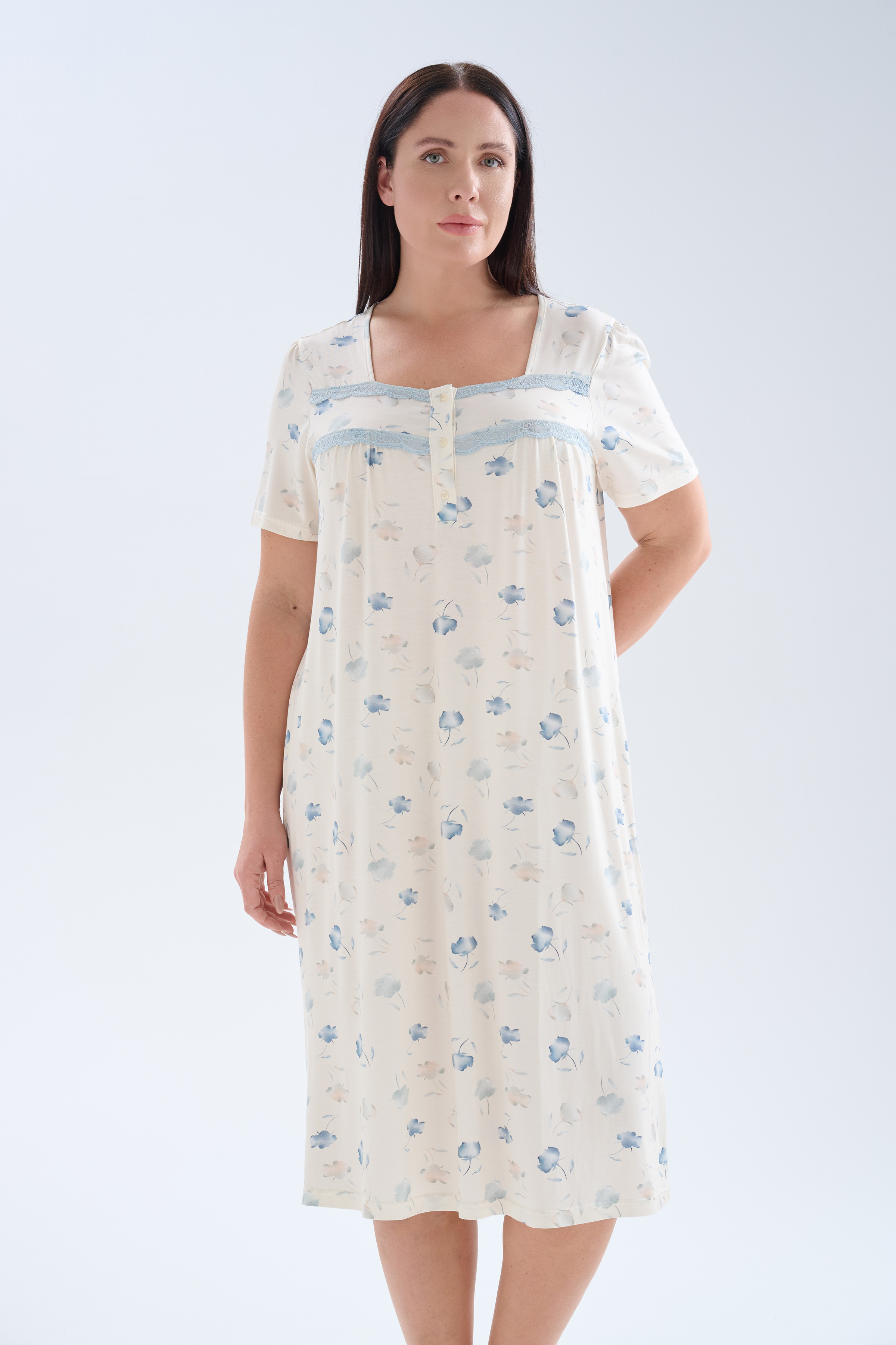 Kadın Plus Size Viskoz Kısa Kollu Patlı Gecelik