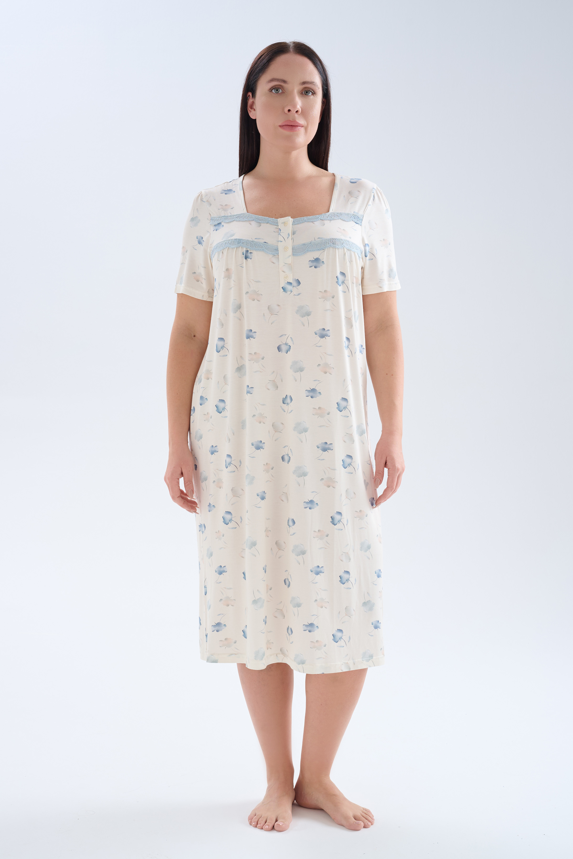 Kadın Plus Size Viskoz Kısa Kollu Patlı Gecelik