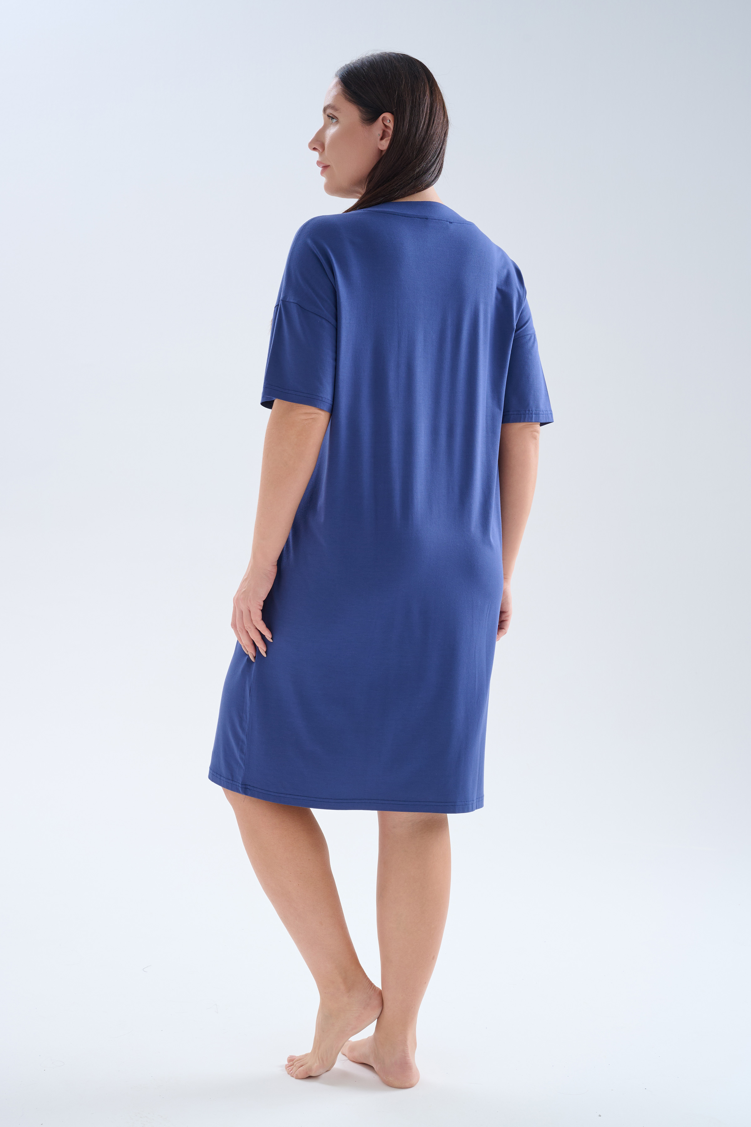 Kadın Plus Size Modal Kısa Kollu V Yaka Elbise