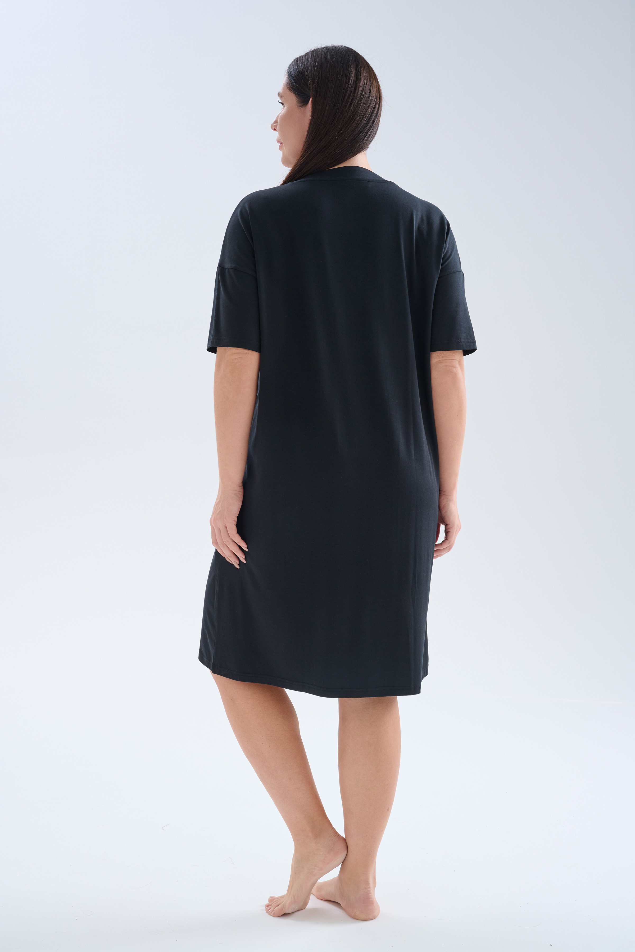 Kadın Plus Size Modal Kısa Kollu V Yaka Elbise