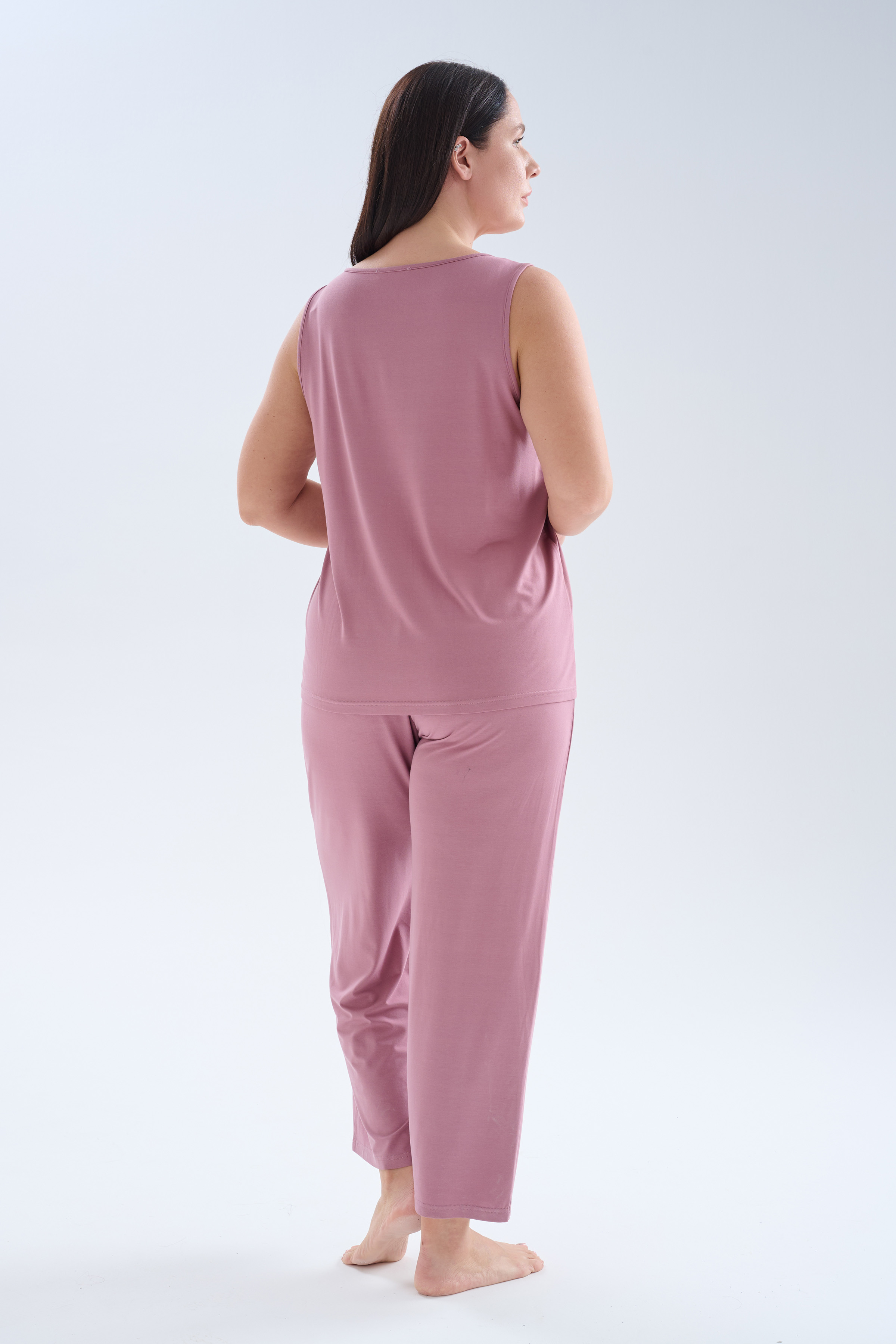 Kadın Plus Size Modal Düğmeli Kısa Kollu Tshirt Uzun Takım