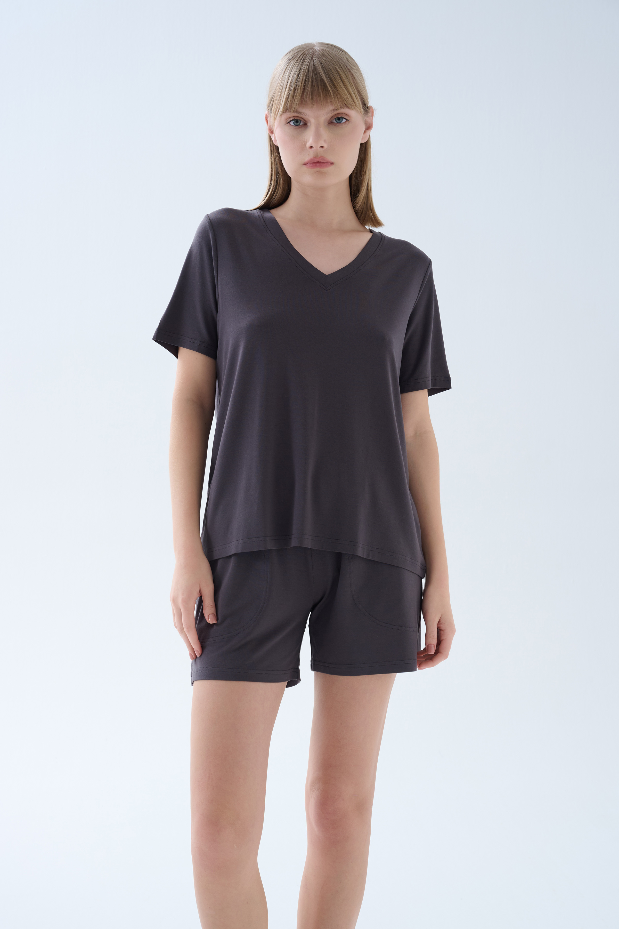 Kadın Modal Kısa Kollu V Yaka T-shirt