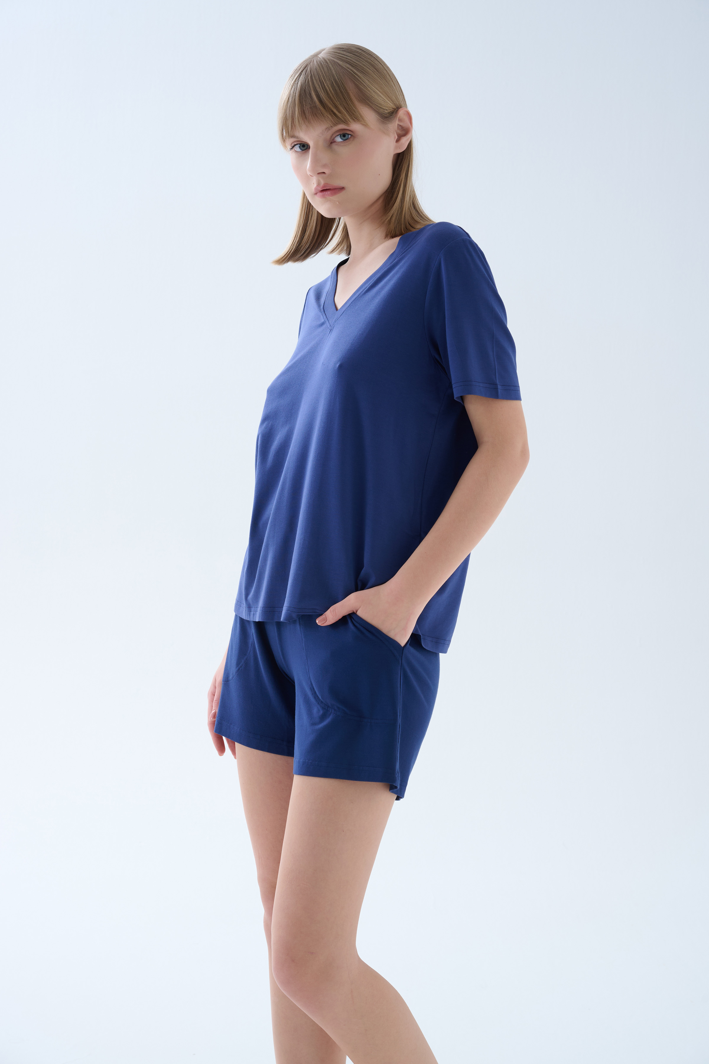 Kadın Modal Kısa Kollu V Yaka T-shirt