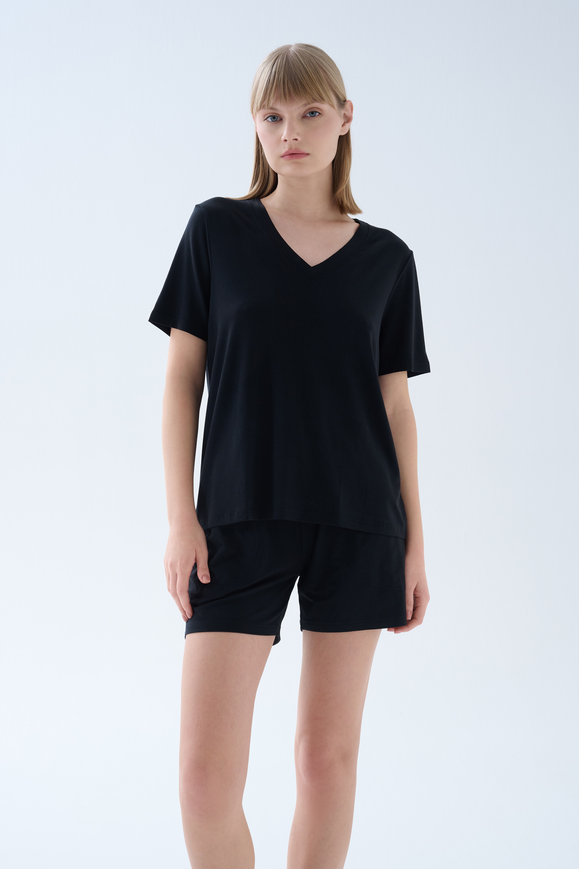 Kadın Modal Kısa Kollu V Yaka T-shirt