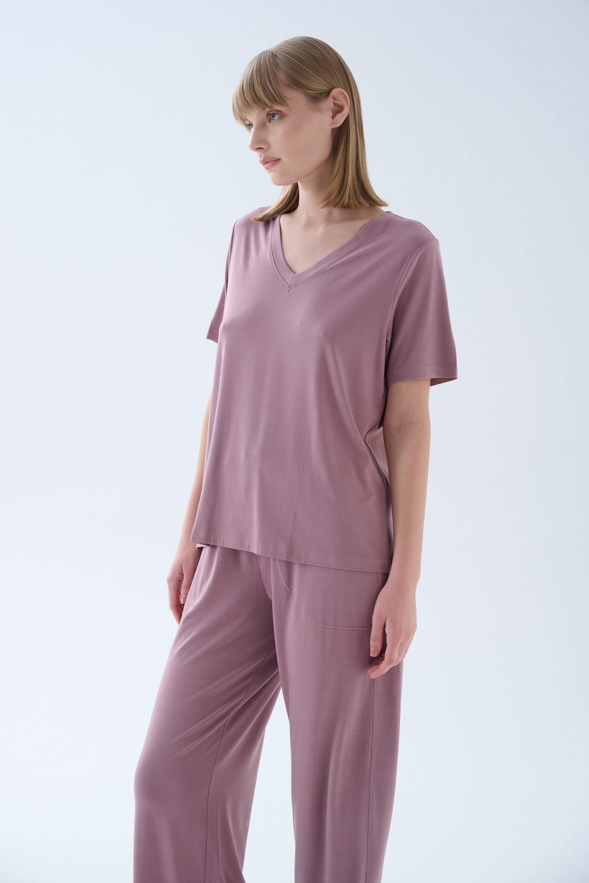 Kadın Modal Kısa Kollu V Yaka T-shirt