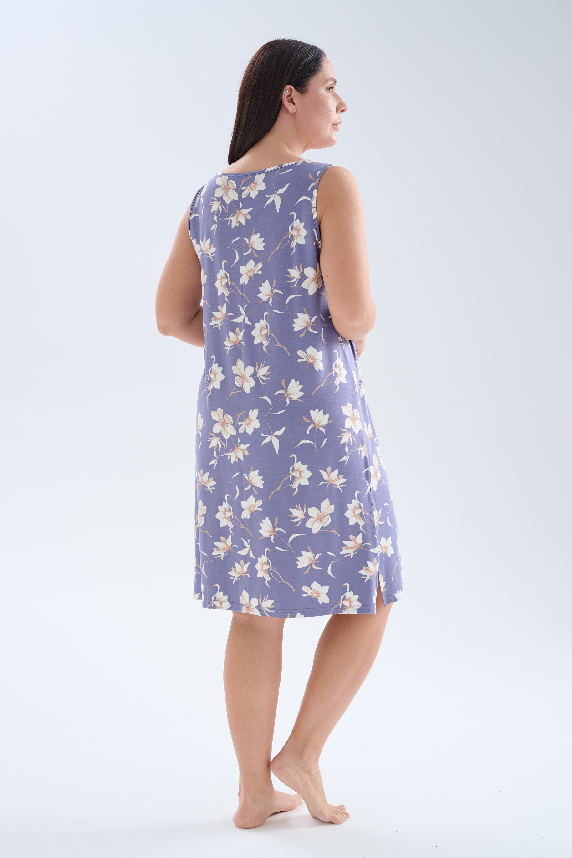 Kadın Plus Size Viskoz Kolsuz Dantelli V Yaka Gecelik