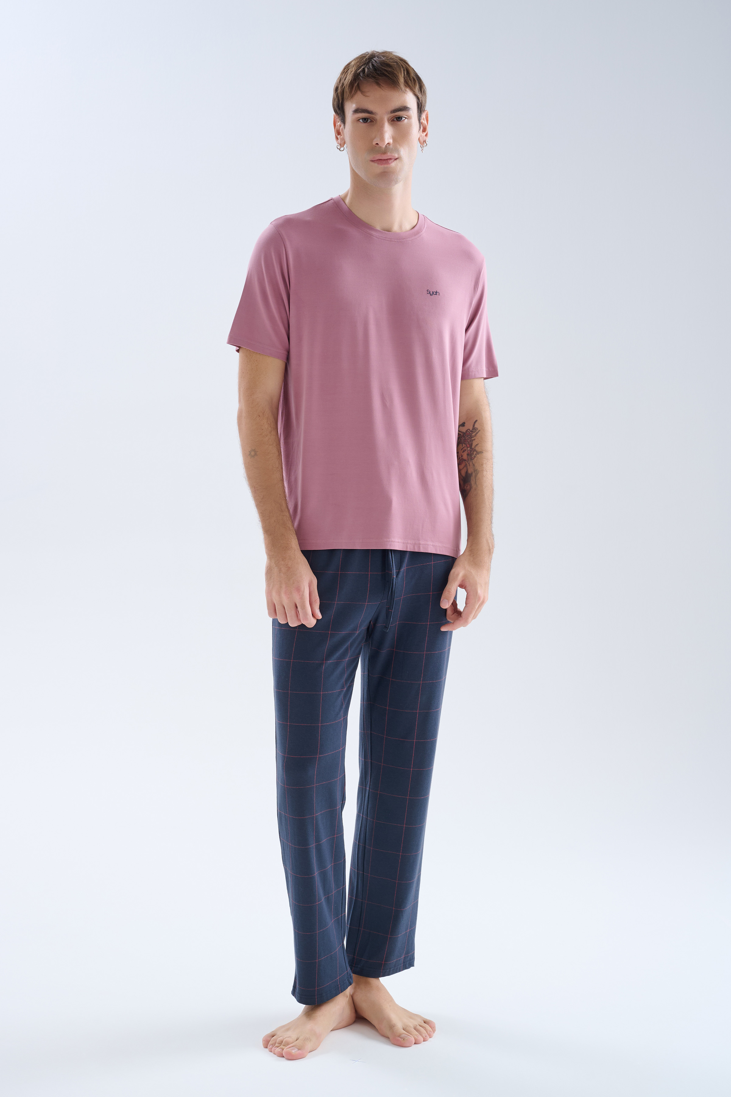 Erkek Modal Kısa Kollu Uzun Pijama Takımı