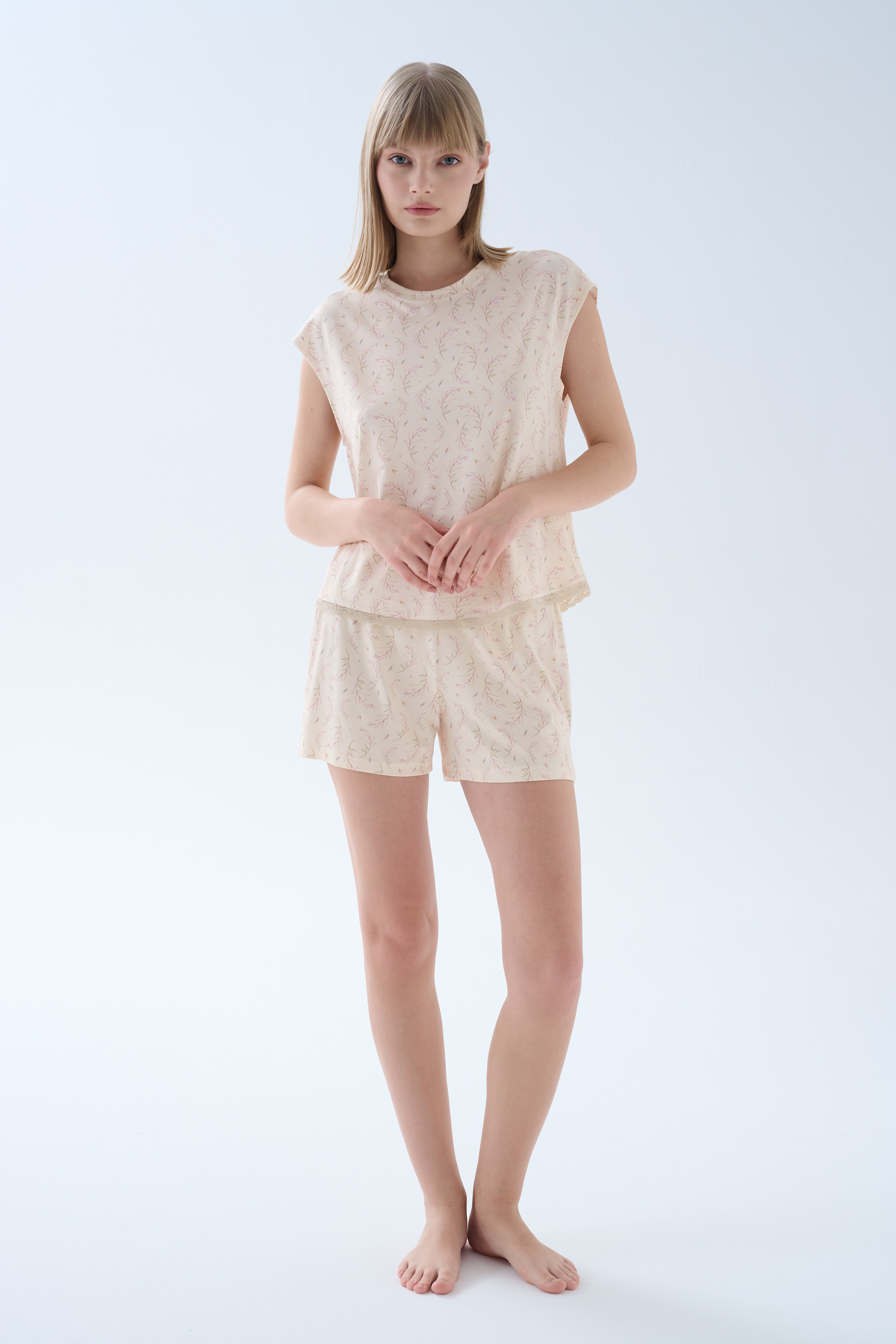 Kadın Viskoz Kolsuz Şortlu Pijama Takımı