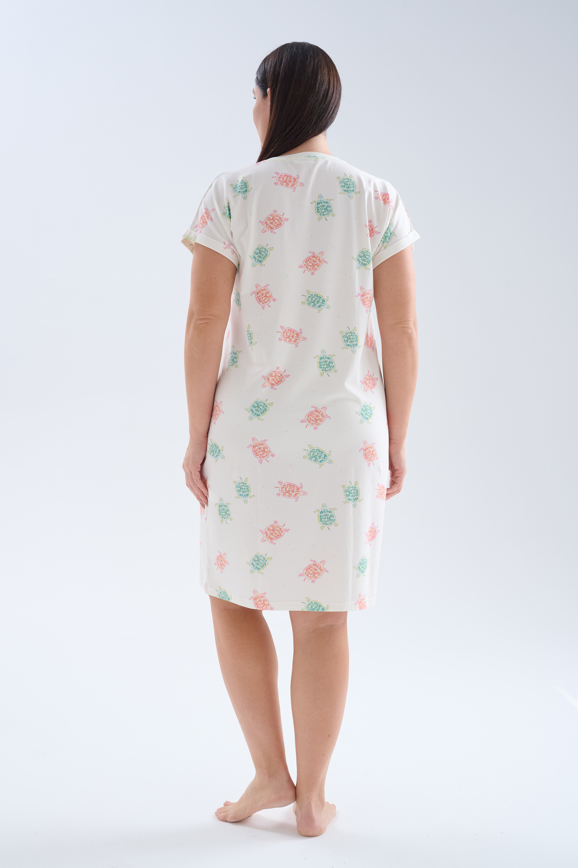 Kadın Plus Size Pamuklu Cepli Kısa Kollu Gecelik