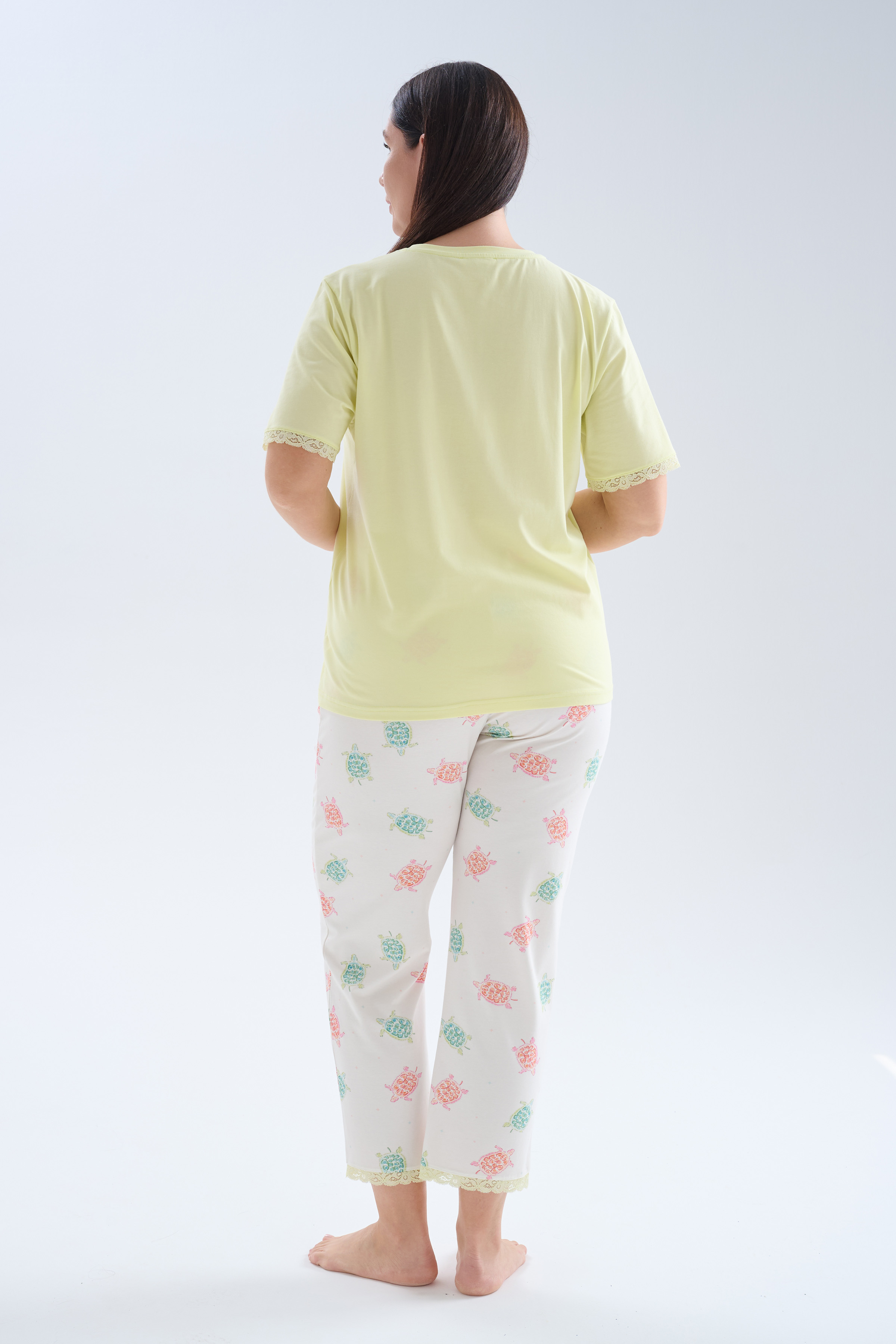 Kadın Plus Size Pamuklu Kısa Kollu Uzun Pijama Takımı