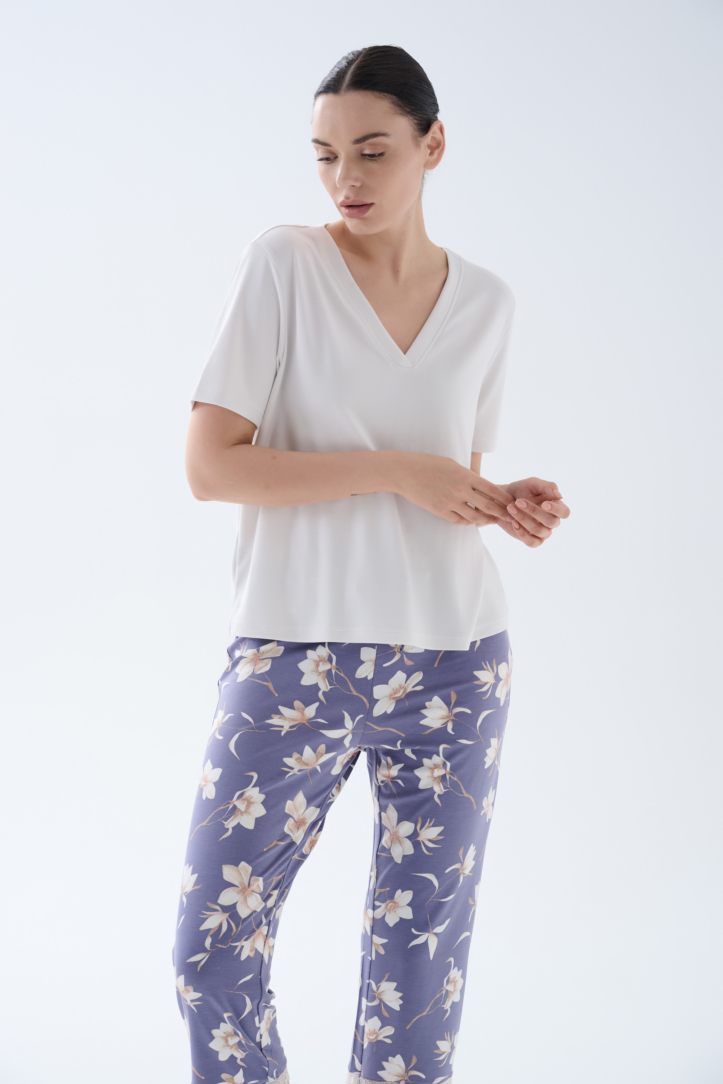 Kadın Viskoz Kısa Kollu V Yaka Pijama Üstü