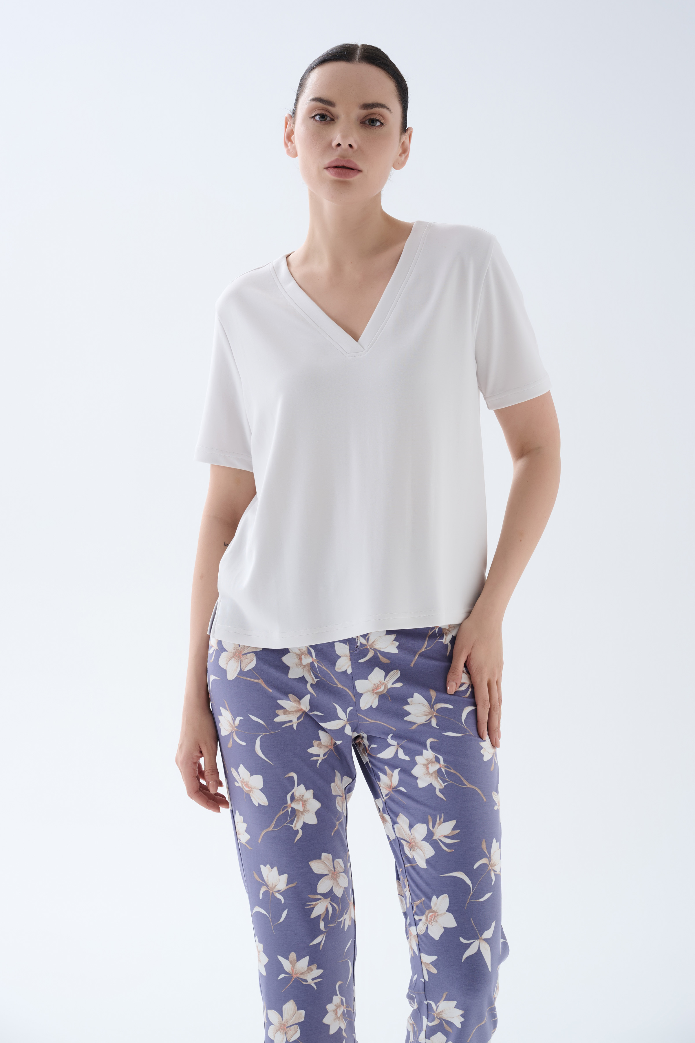 Kadın Viskoz Kısa Kollu V Yaka Pijama Üstü