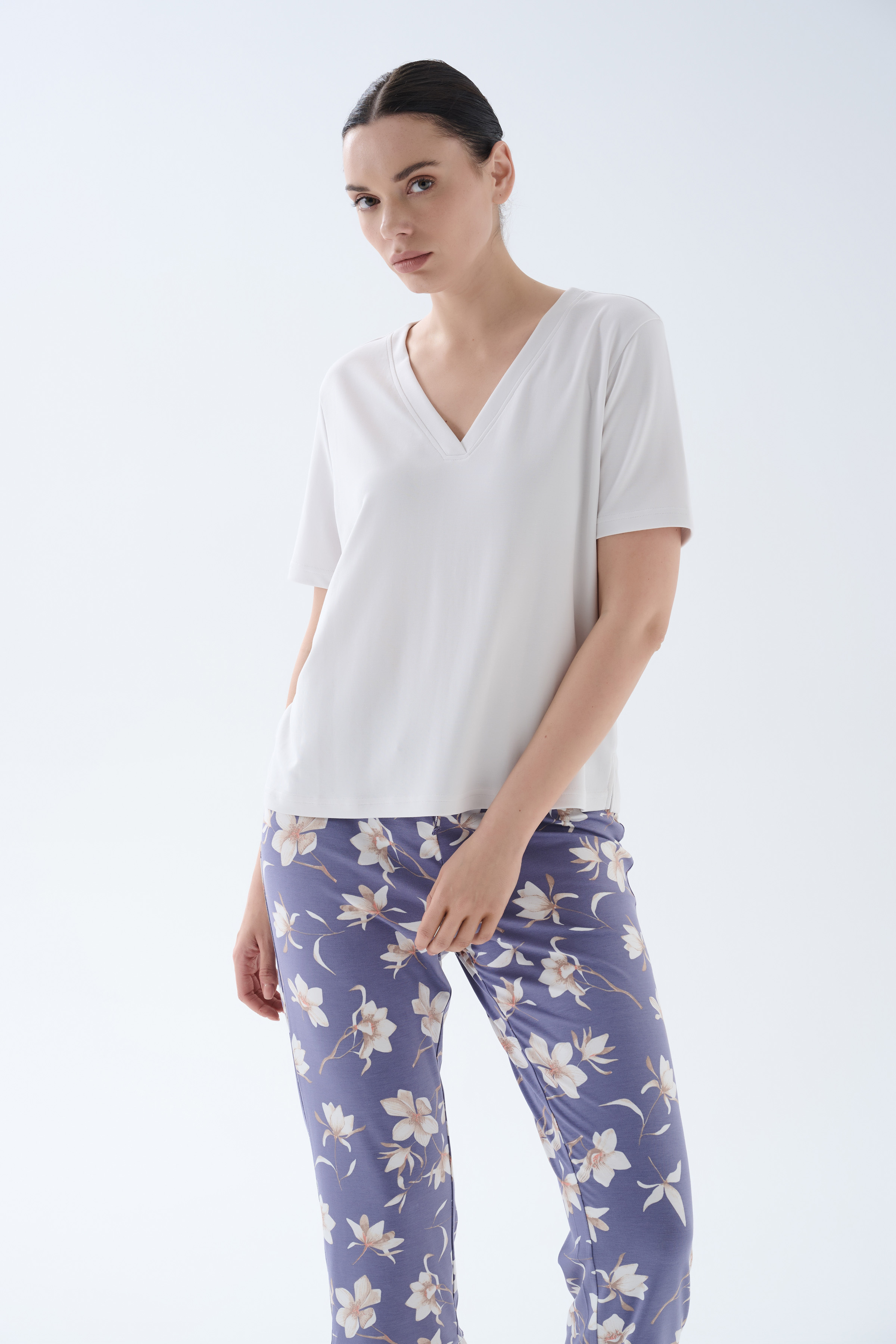 Kadın Viskoz Kısa Kollu V Yaka Pijama Üstü