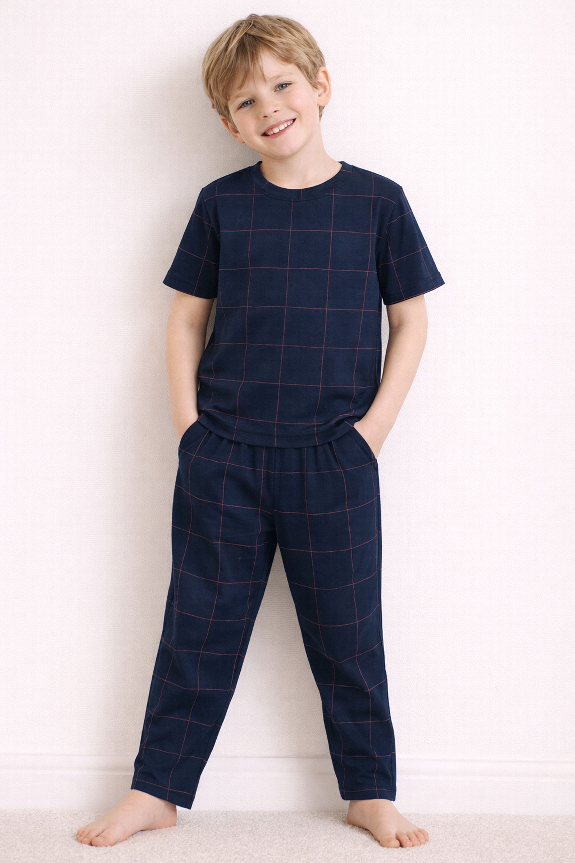 Erkek Çocuk Pamuklu Kısa Kollu Uzun Pijama Takımı