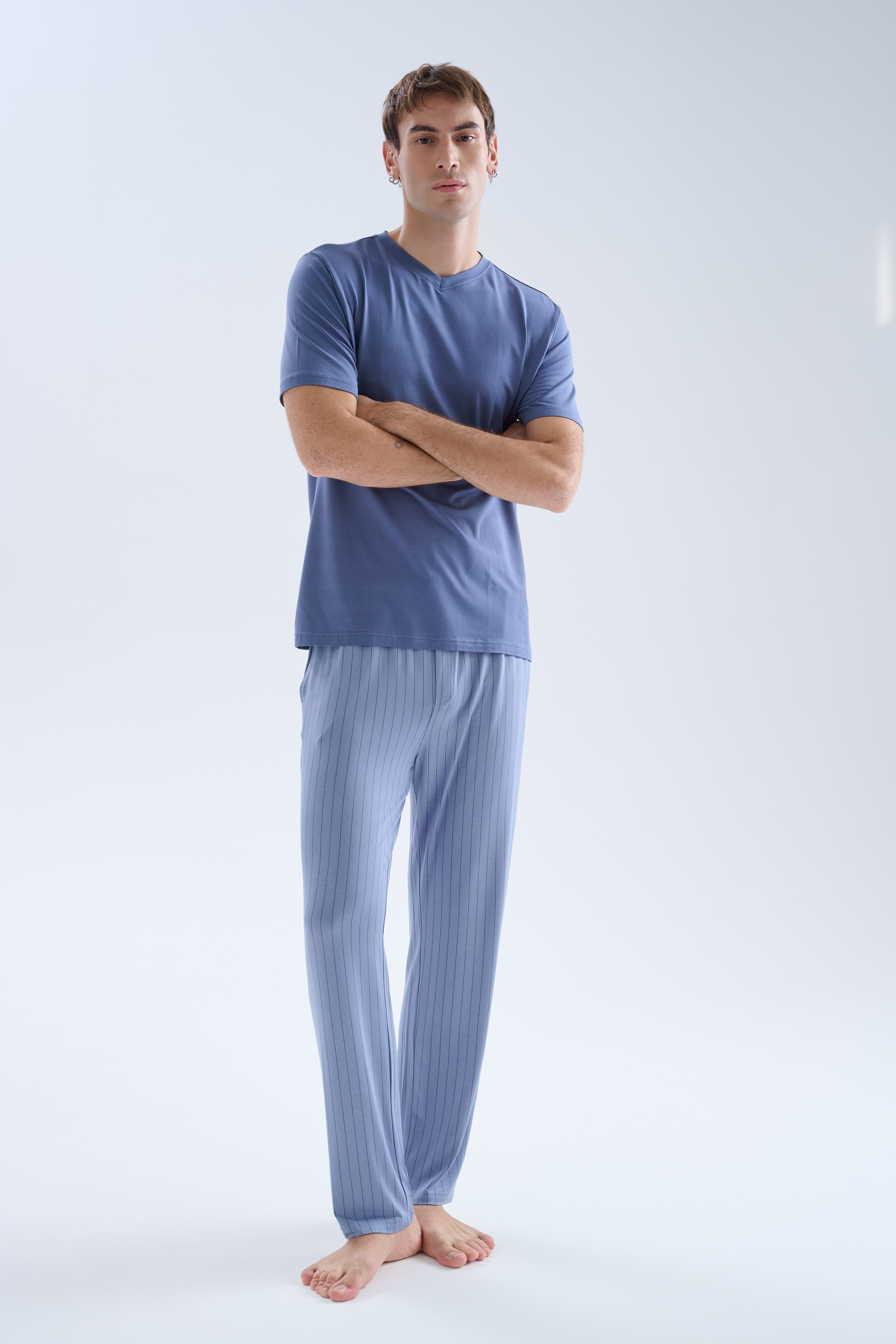 Erkek Viskoz Kısa Kollu Uzun Pijama Takımı