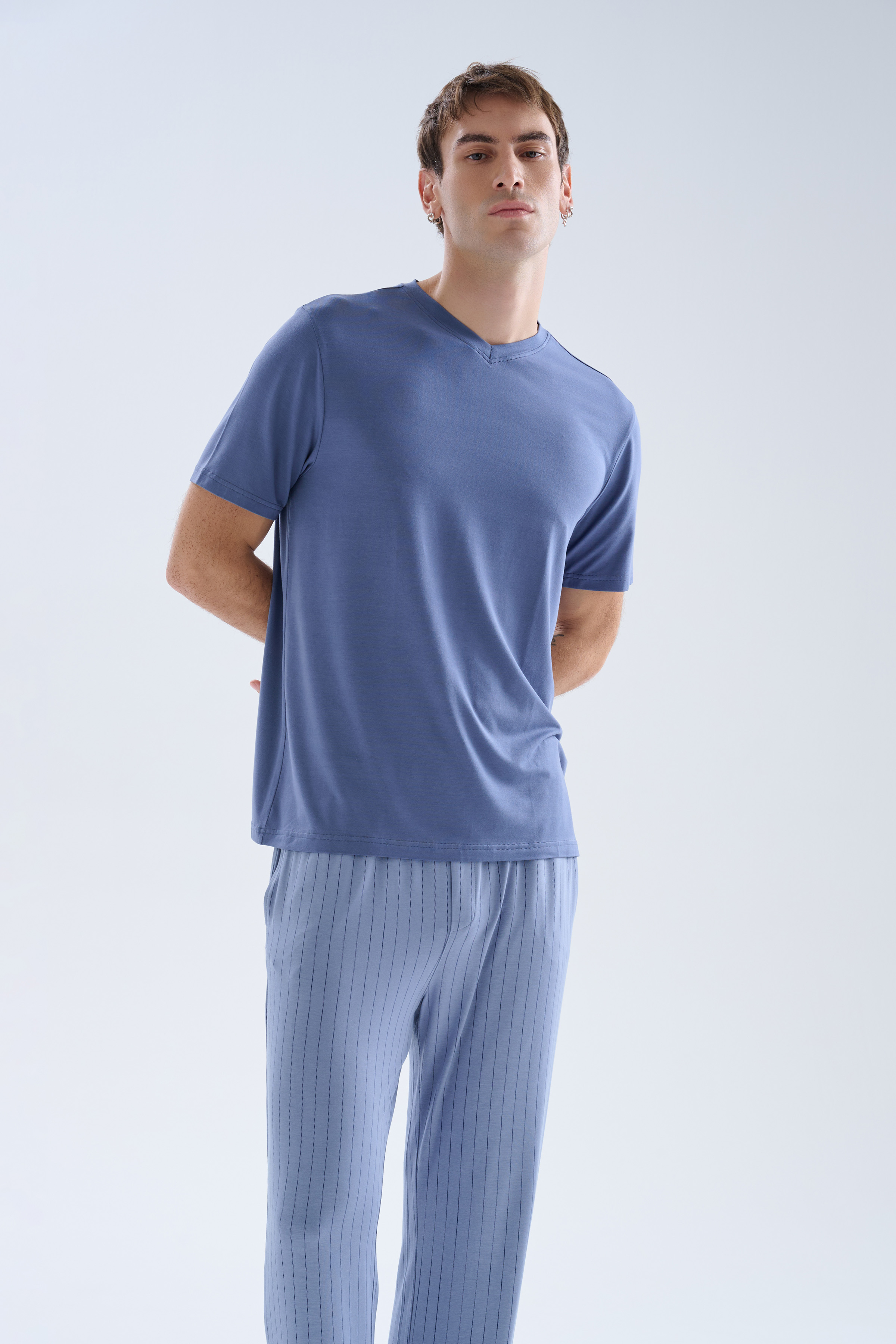 Erkek Viskoz Kısa Kollu V Yaka Pijama Üstü