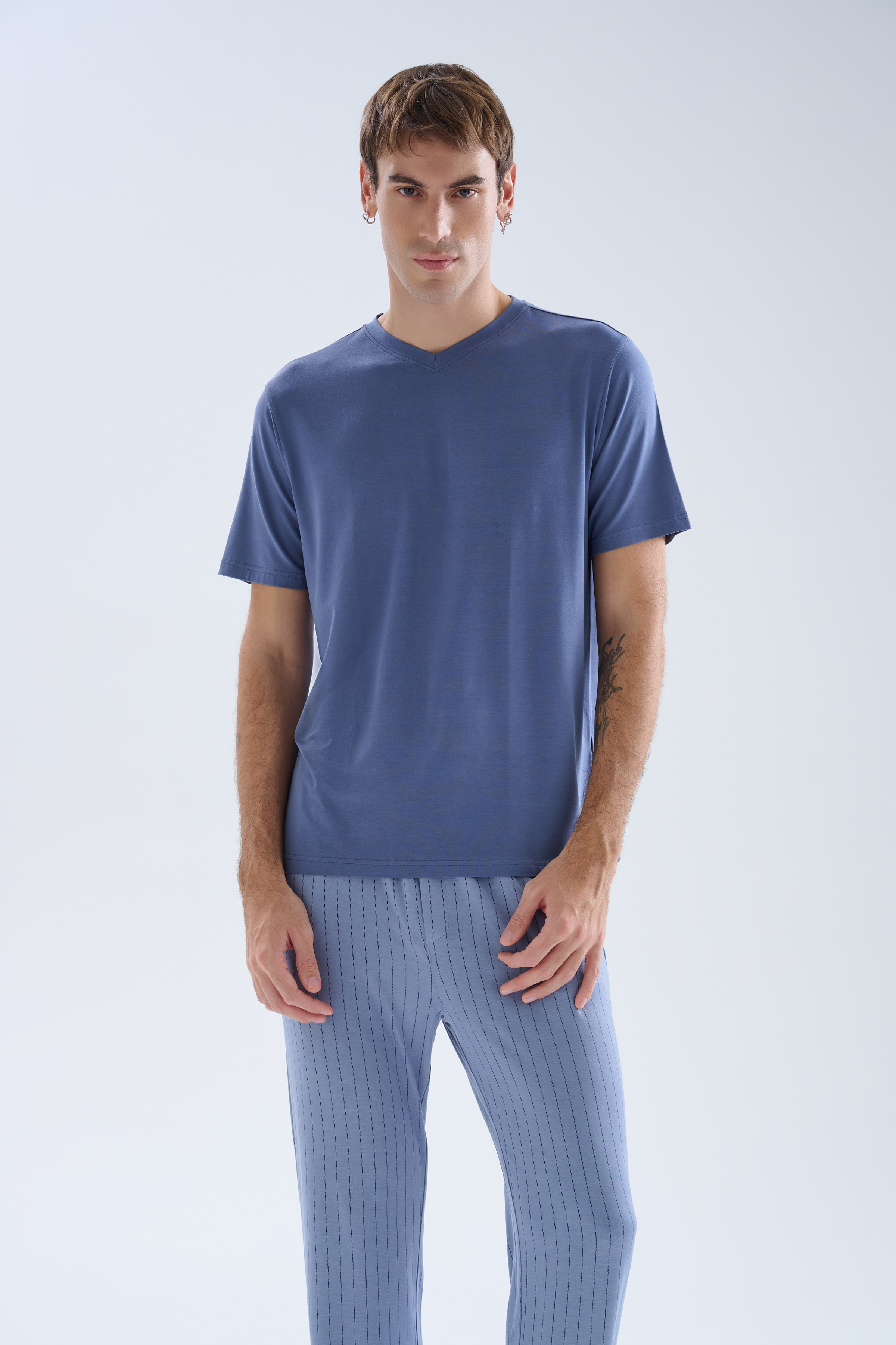 Erkek Viskoz Kısa Kollu V Yaka Pijama Üstü